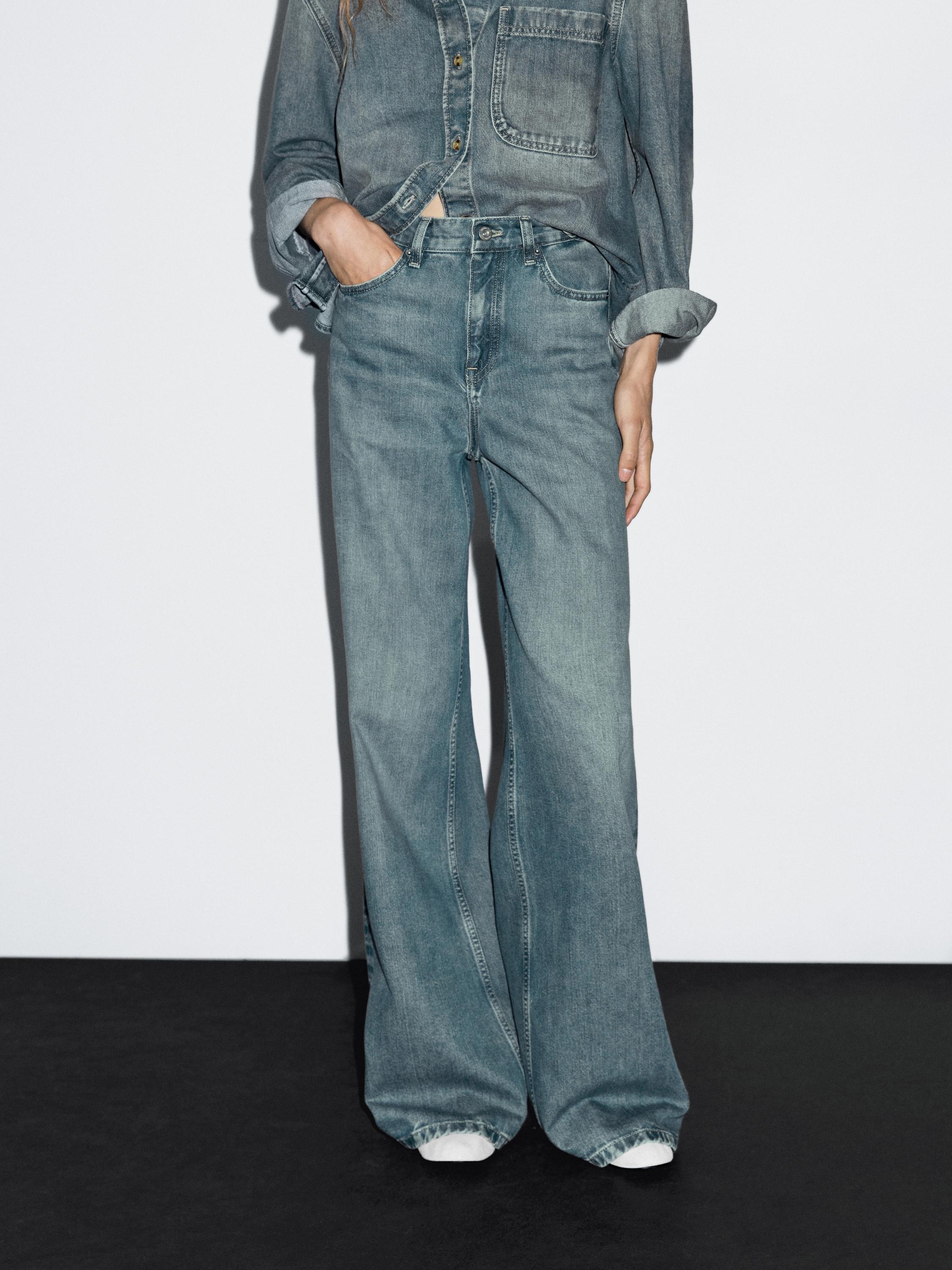 Jeans wide leg tiro alto