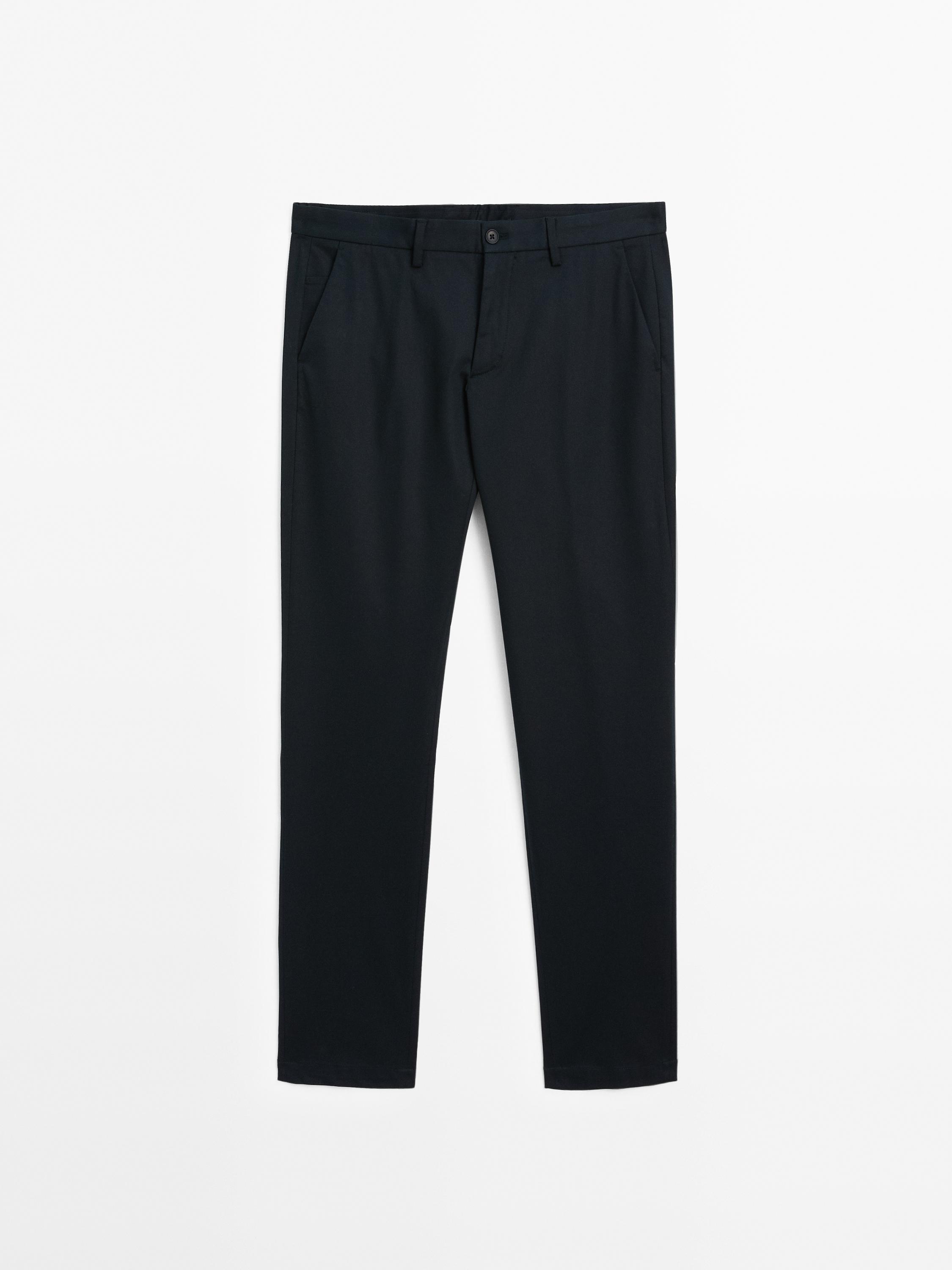 Cotton blend slim fit trousers