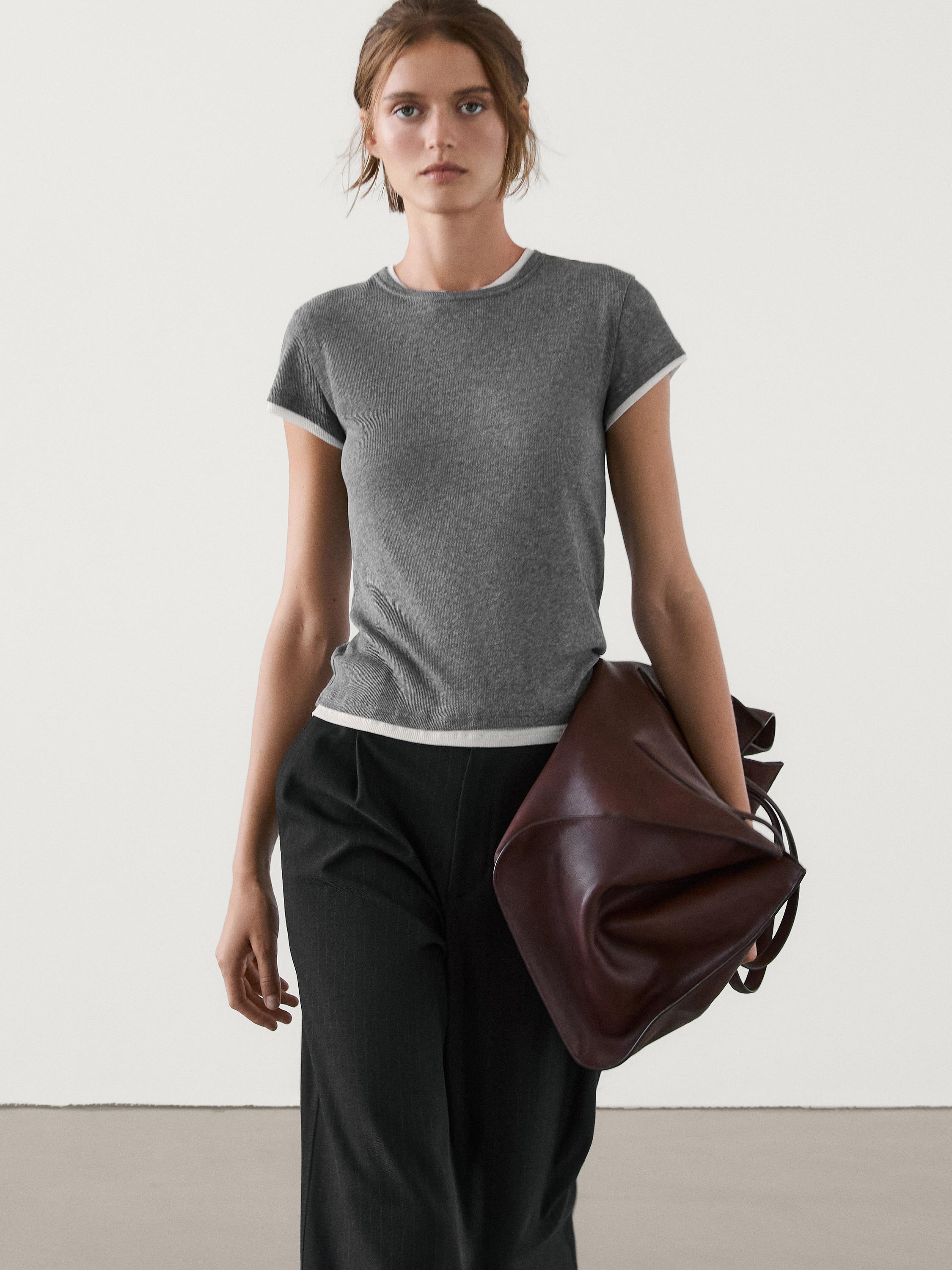 T-shirt double 100&nbsp;% coton à bord-côte