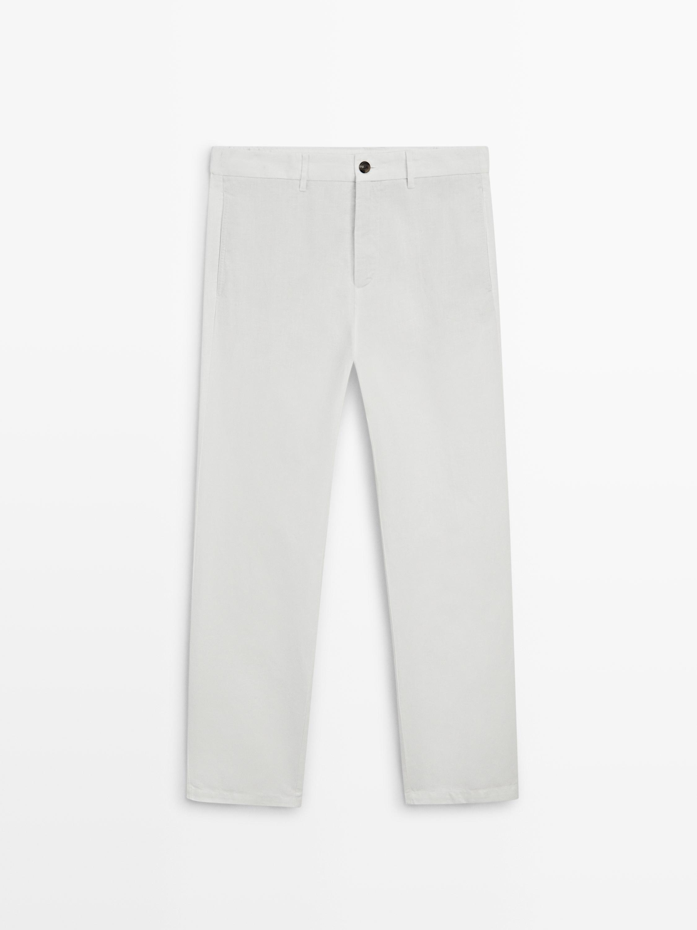 Linen blend tapered fit trousers