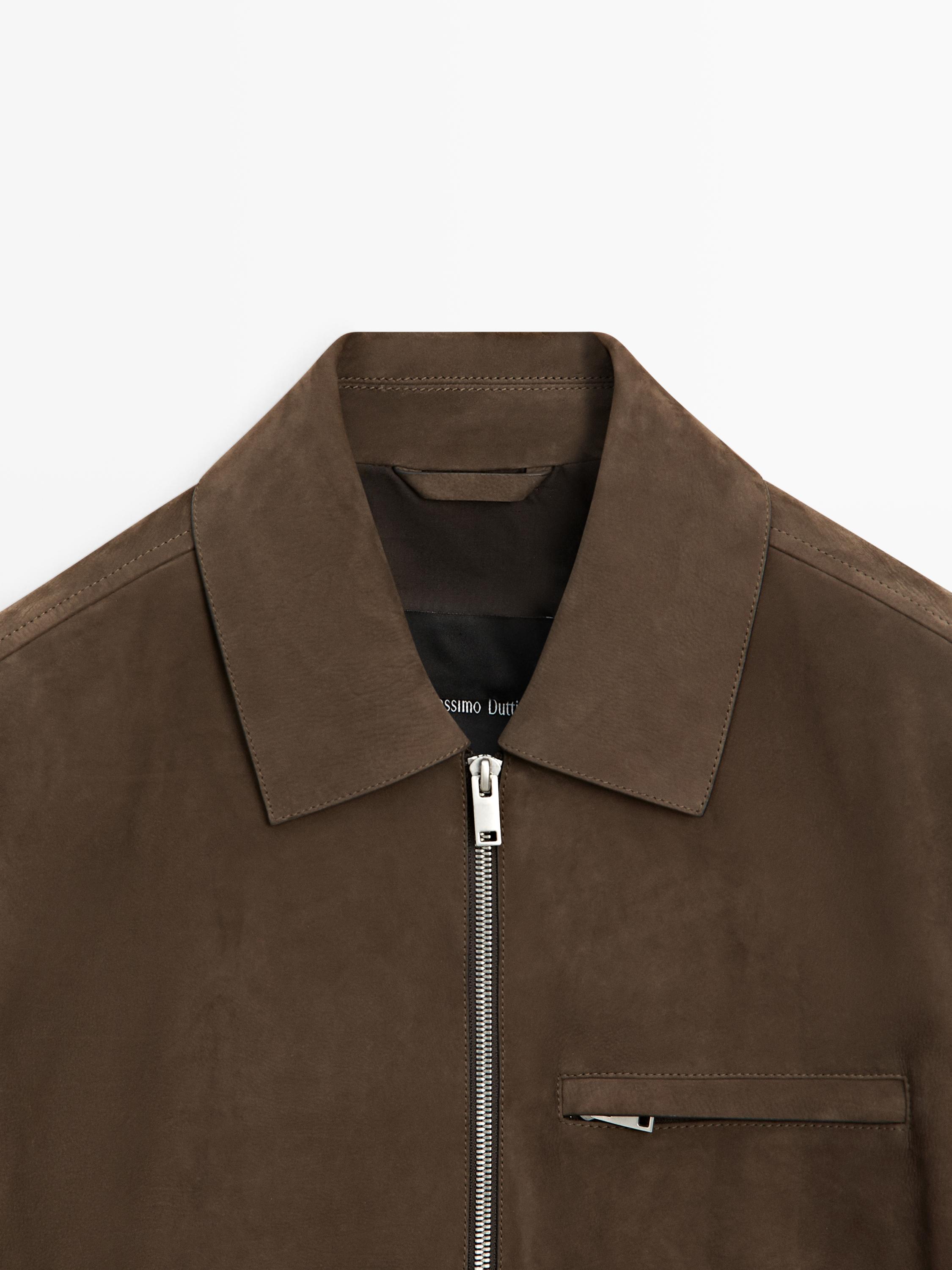Short suede leather jacket — OLIVE