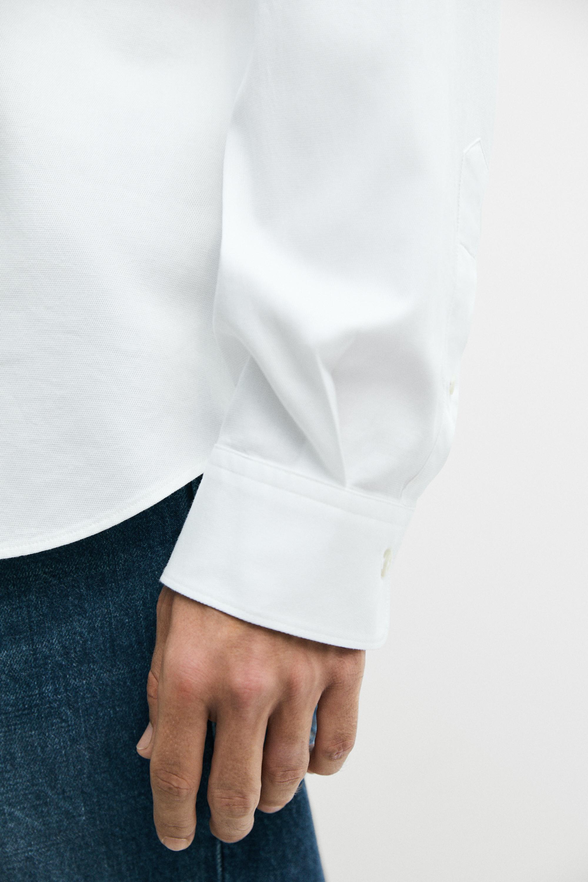 Textured 100% cotton shirt — WHITE
