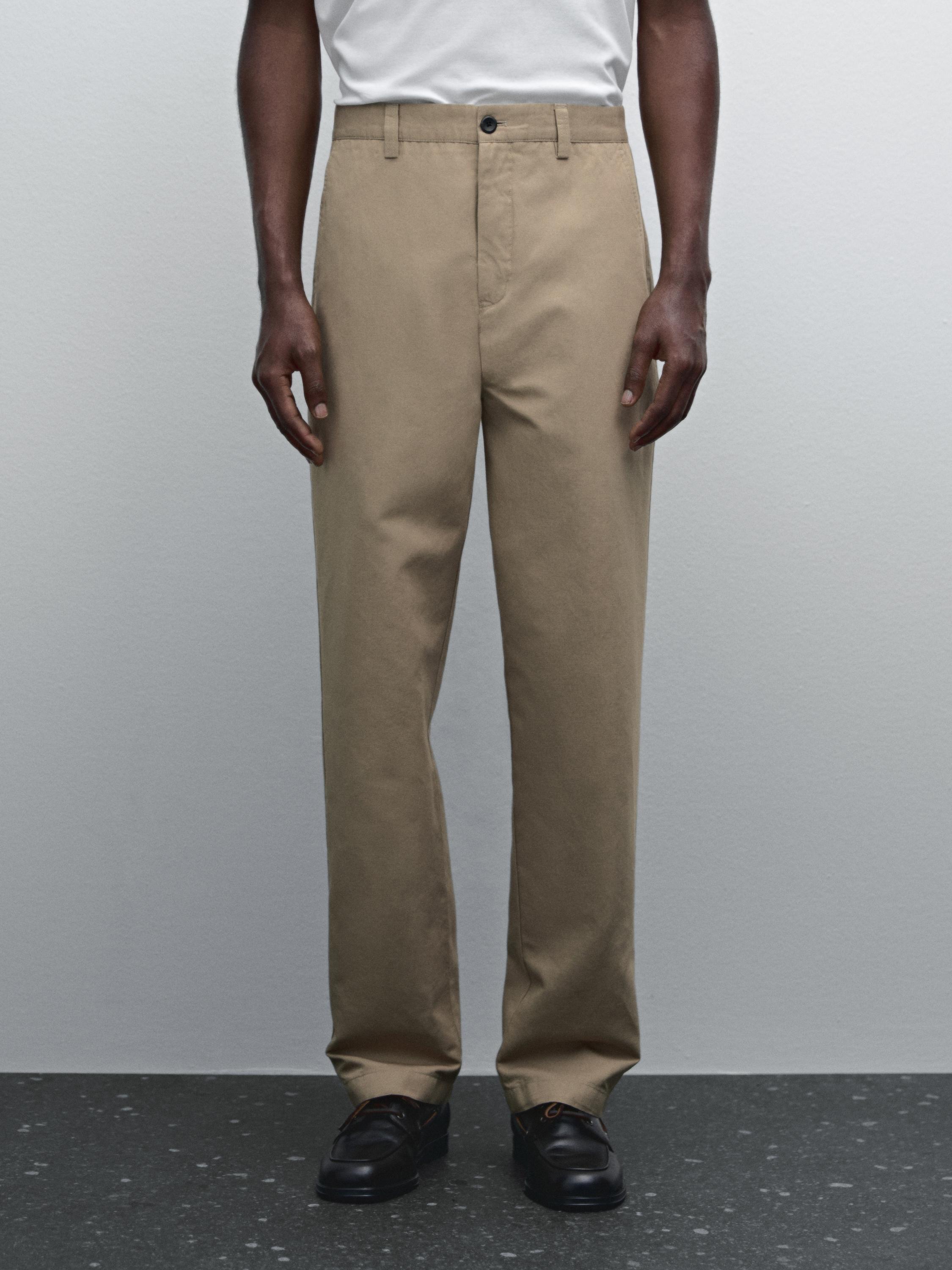 Regular fit cotton blend trousers