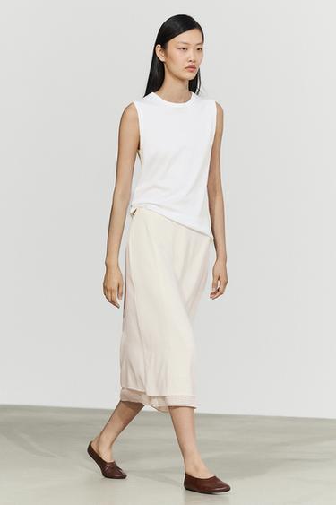 Double-layered midi skirt with seam detail — Off white 5