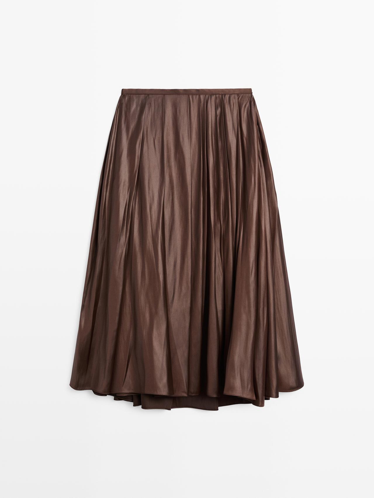 Massimo Dutti - Dame - Plisseret Midi-Nederdel - Chokolade - 38