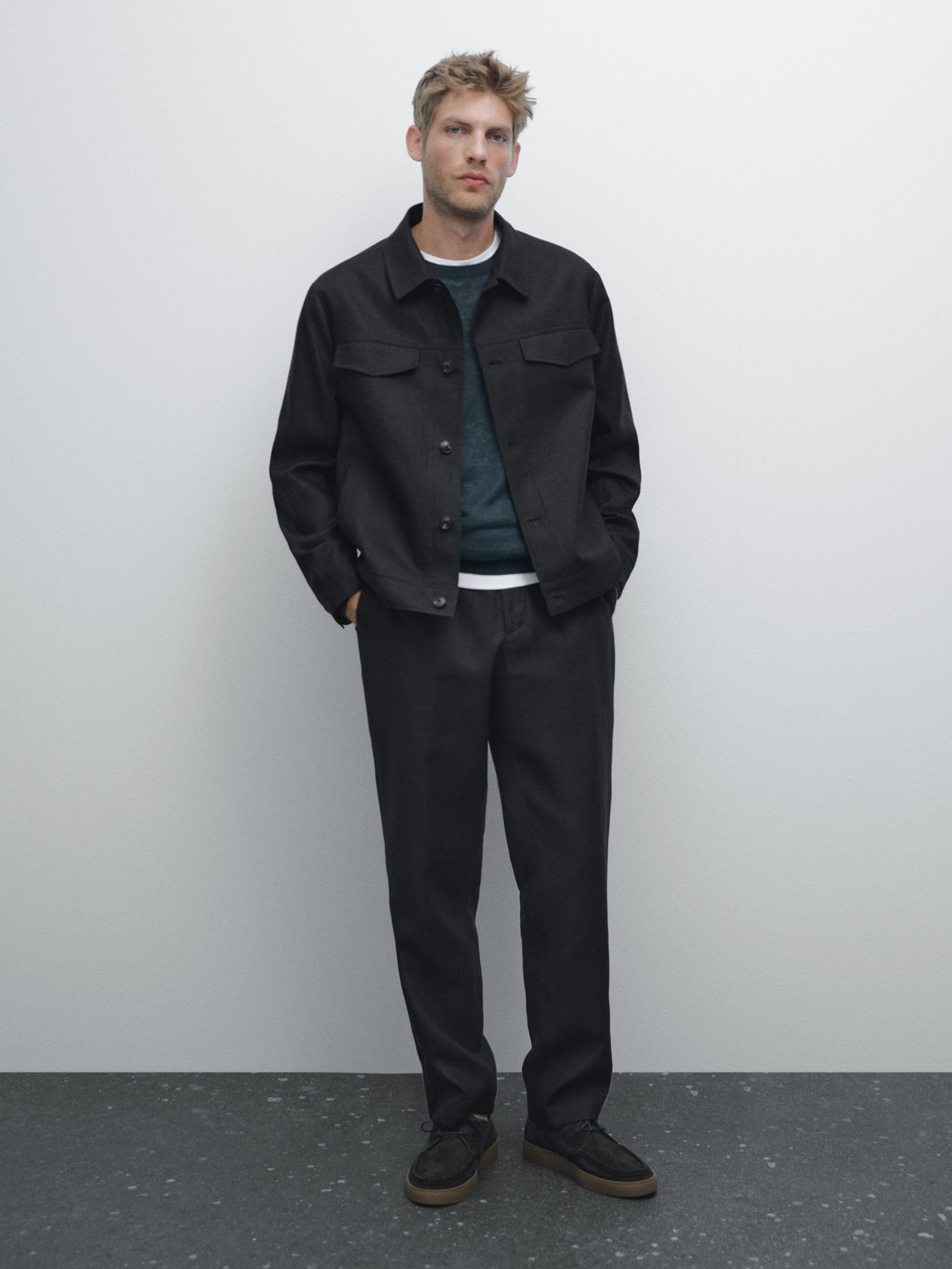 Blusão Total Look 100% Linho - Azul-Marinho - L - Massimo Dutti - Homem