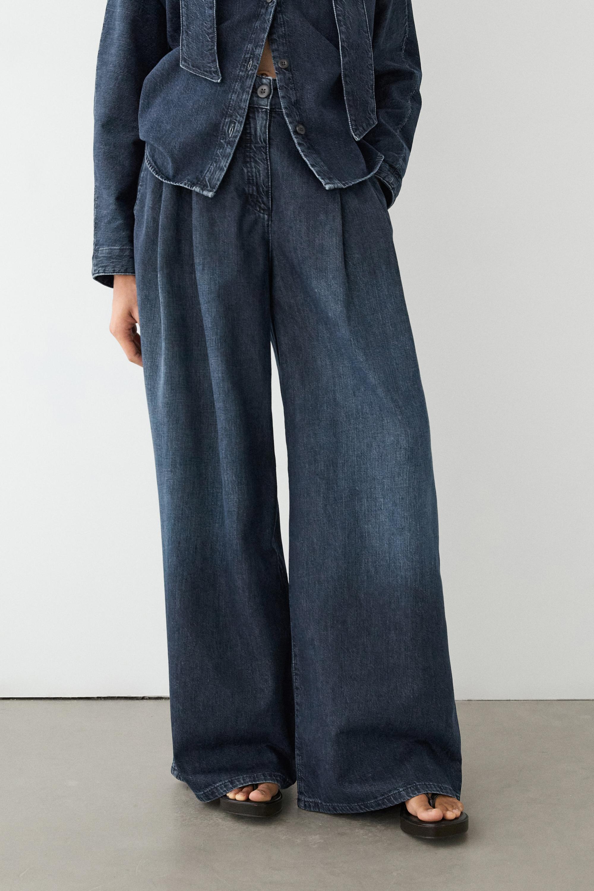 High-waist wide-leg darted jeans — DARK BLUE