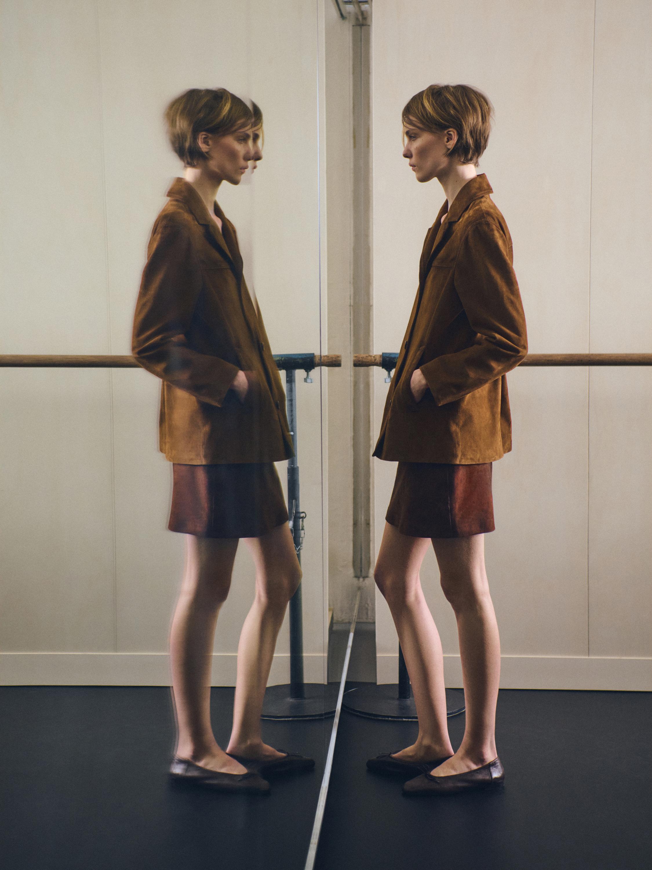 Gathered ballet flats with bow — BROWN