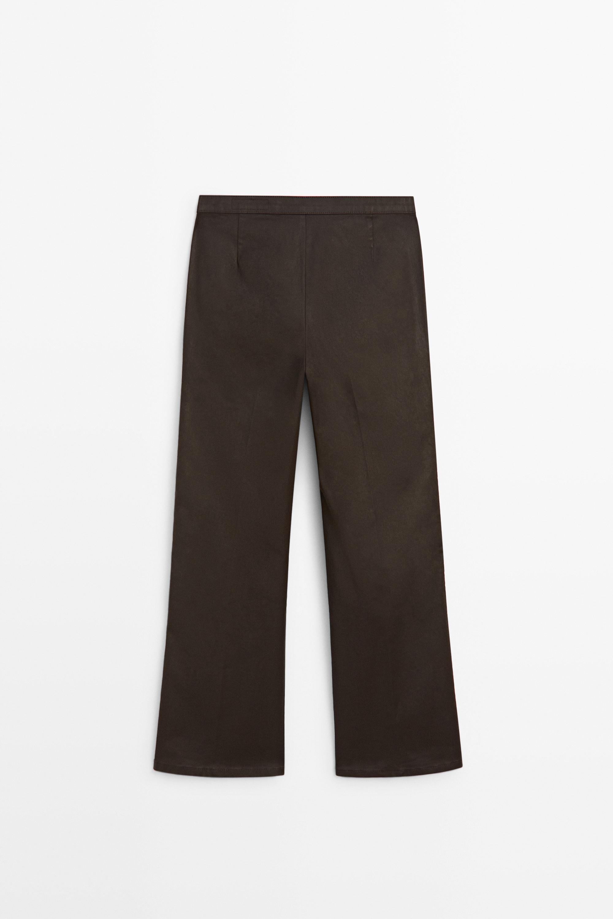 Rubberised cropped flare pants — BROWN