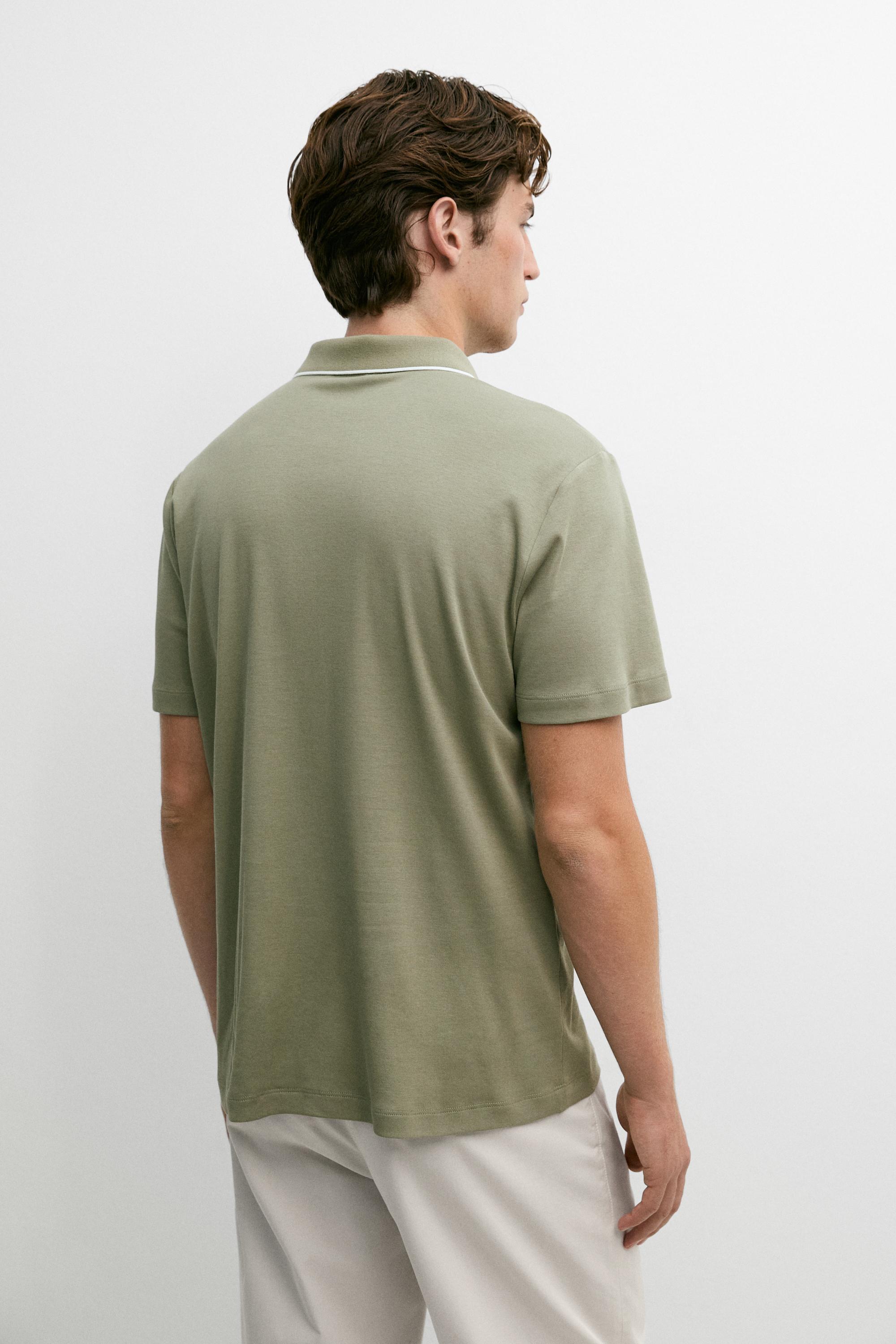 Short sleeve polo shirt with contrast detail — MARINE GREEN