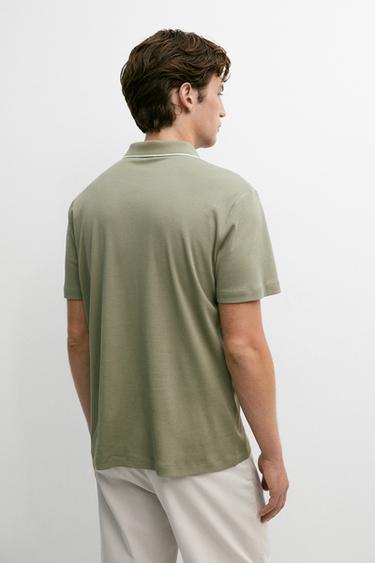 Short sleeve polo shirt with contrast detail — MARINE GREEN 5