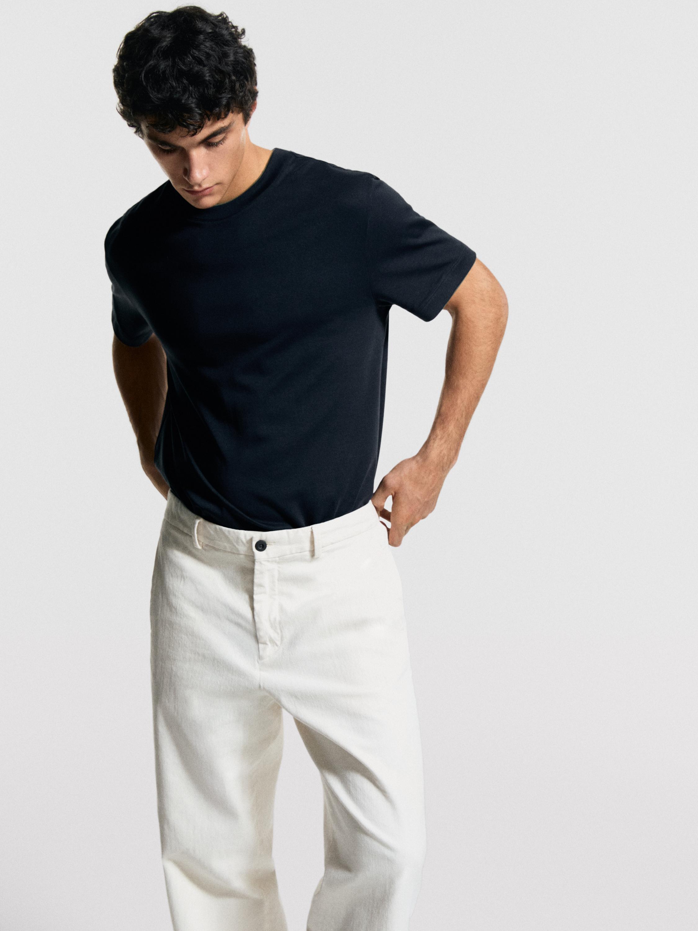 100% cotton T-shirt with contrast neckline — NAVY BLUE