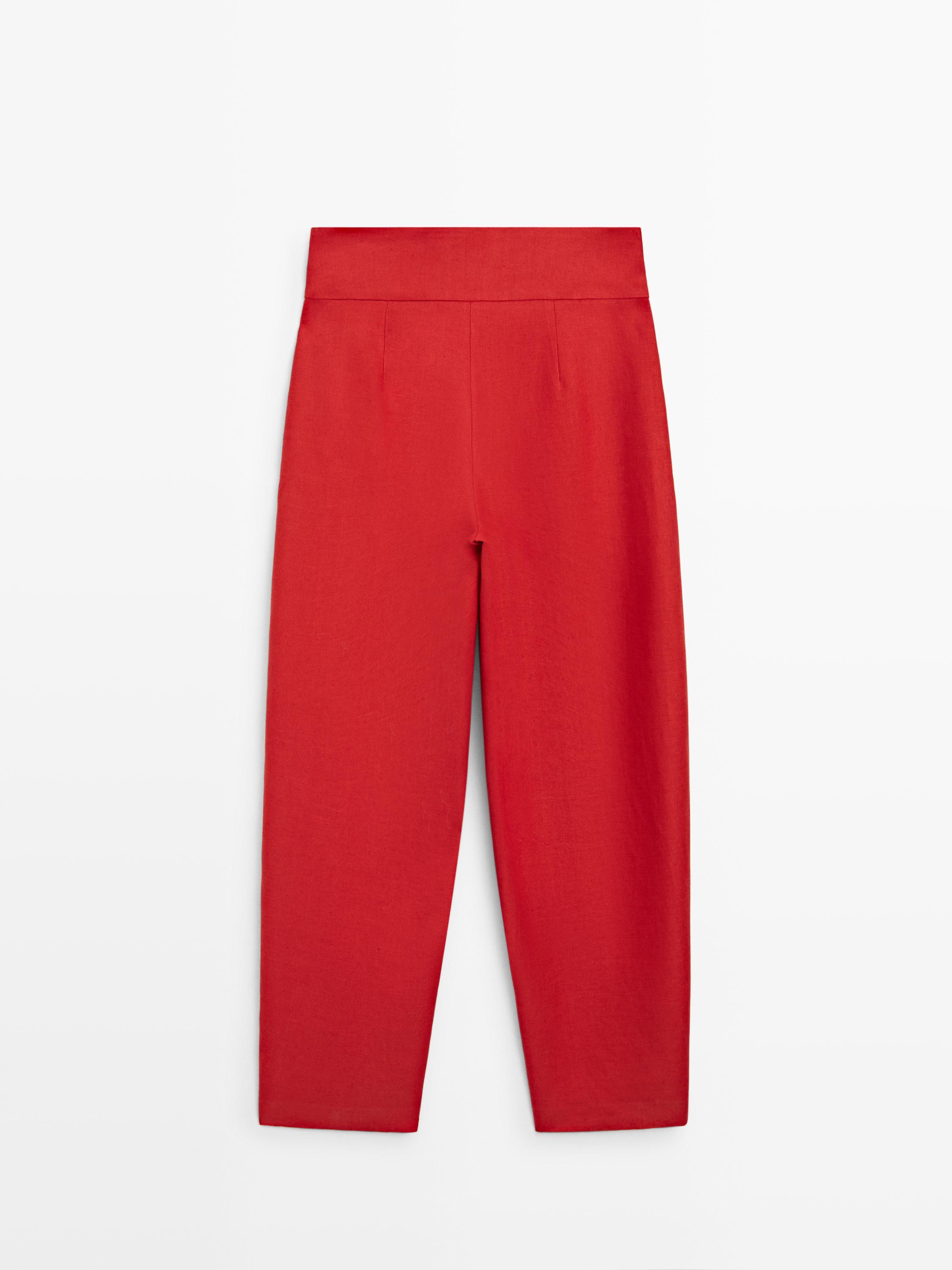 Voluminous linen trousers — RED