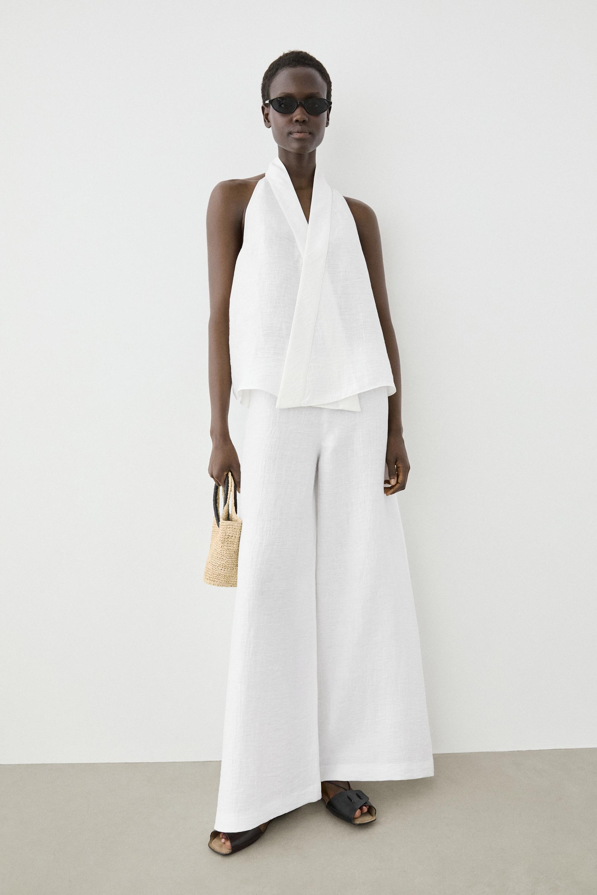 Linen blend crossover halter top
