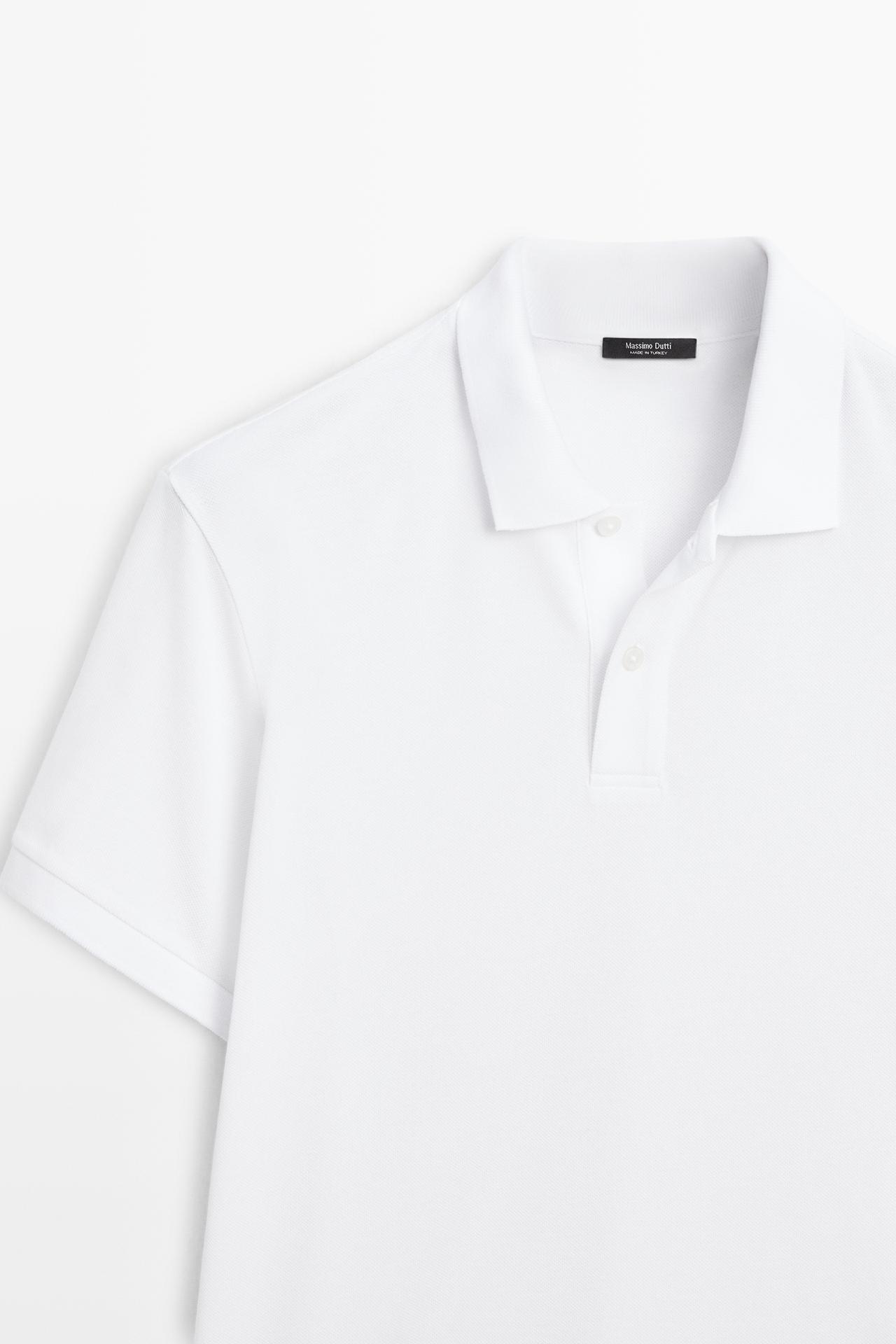 Micro-textured cotton piqué polo shirt — WHITE