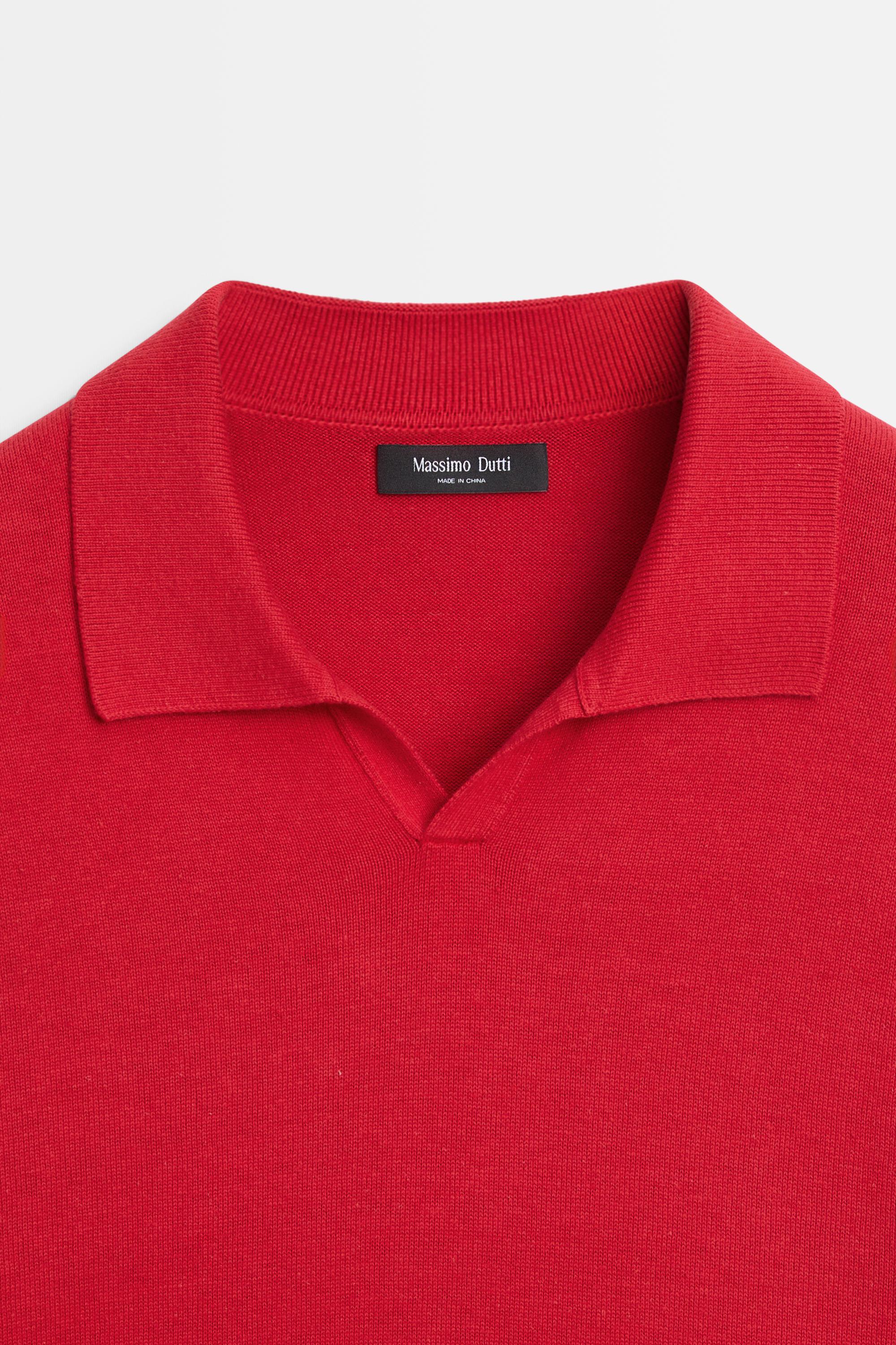 Cotton blend V-neck polo shirt — RED