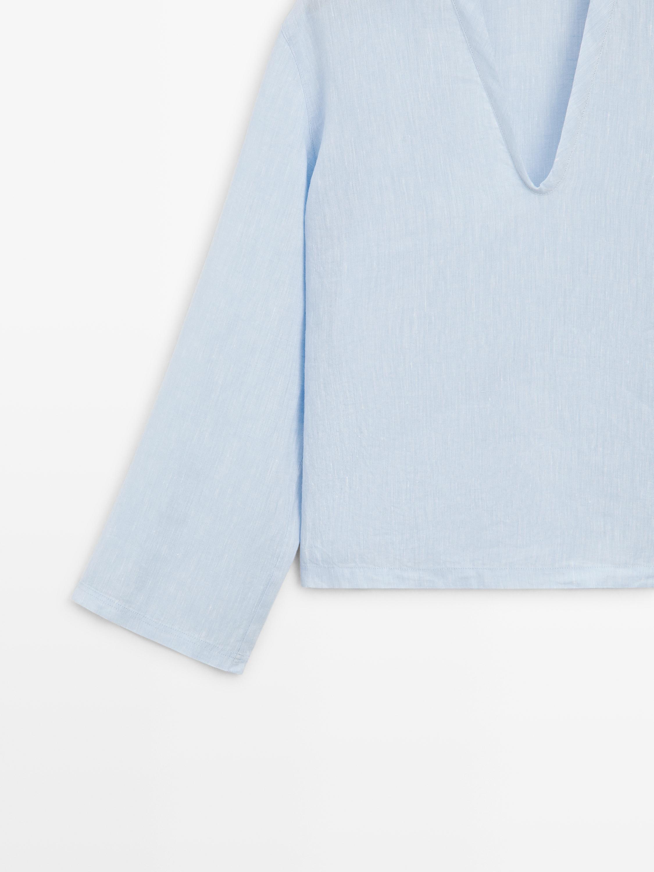 100% linen long sleeve shirt — SKY BLUE