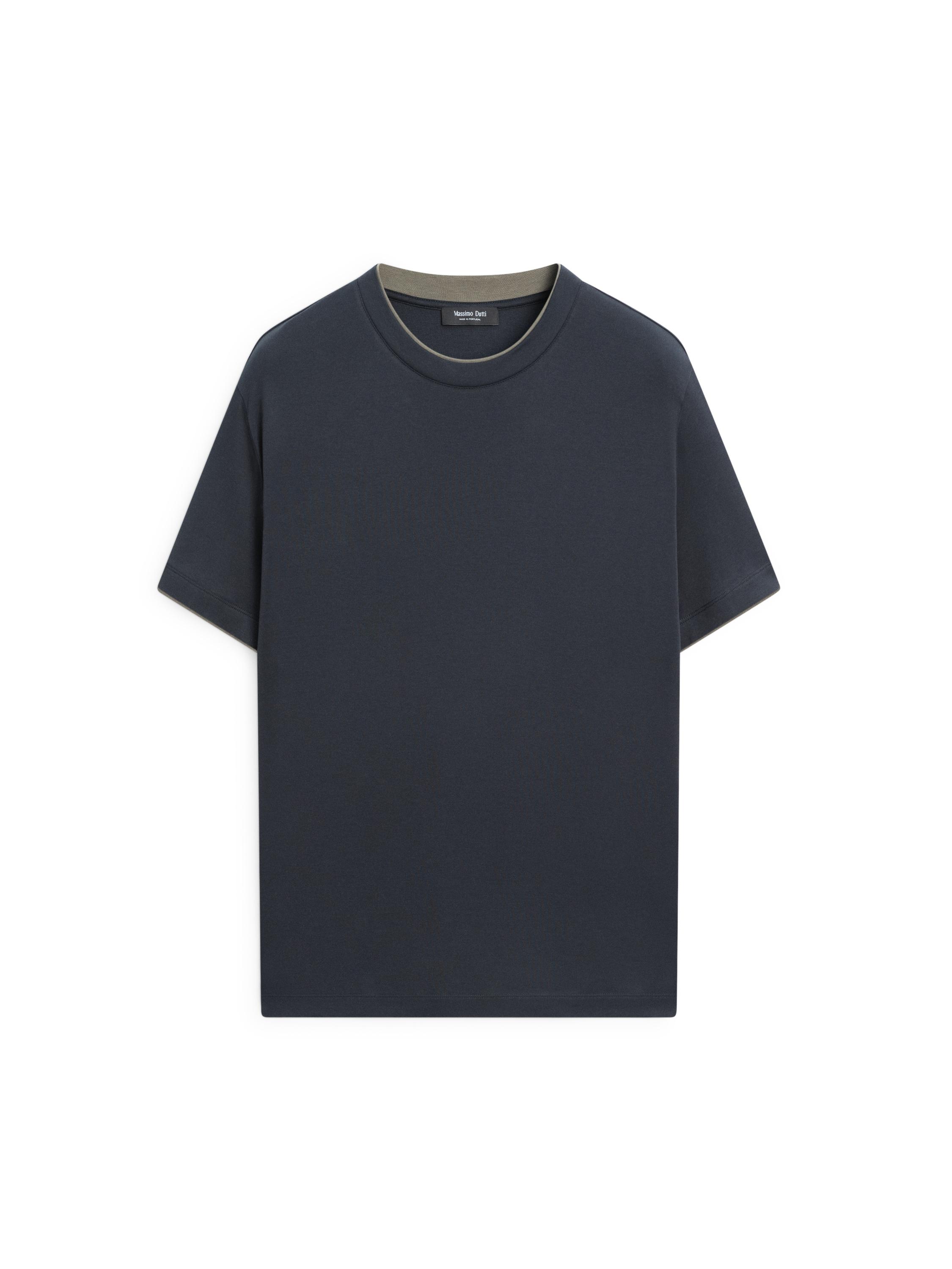 100% cotton T-shirt with contrast neckline — NAVY BLUE