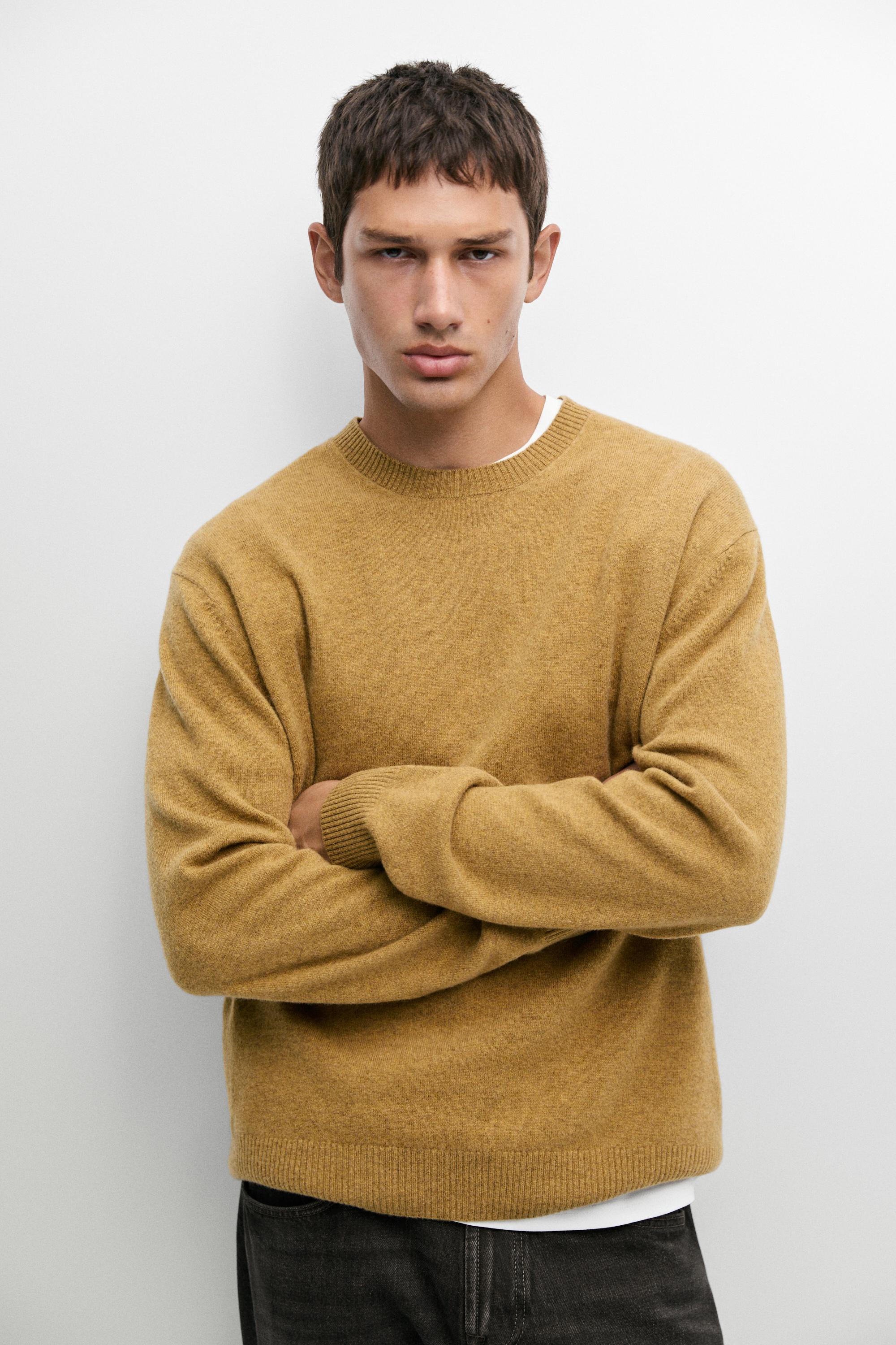 Wool blend round neck knit sweater