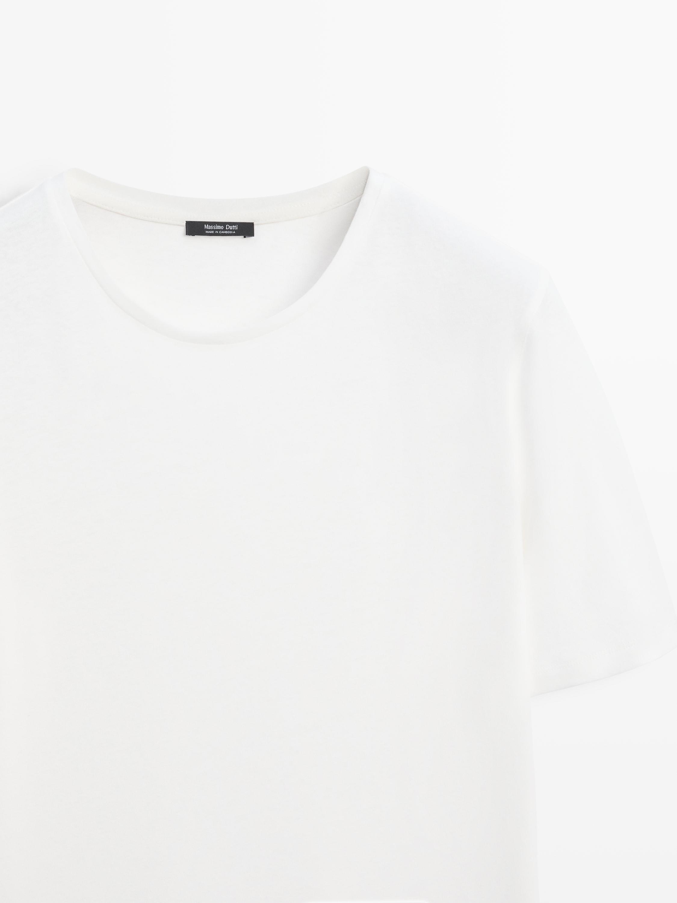 Short sleeve linen and cotton T-shirt — Off white