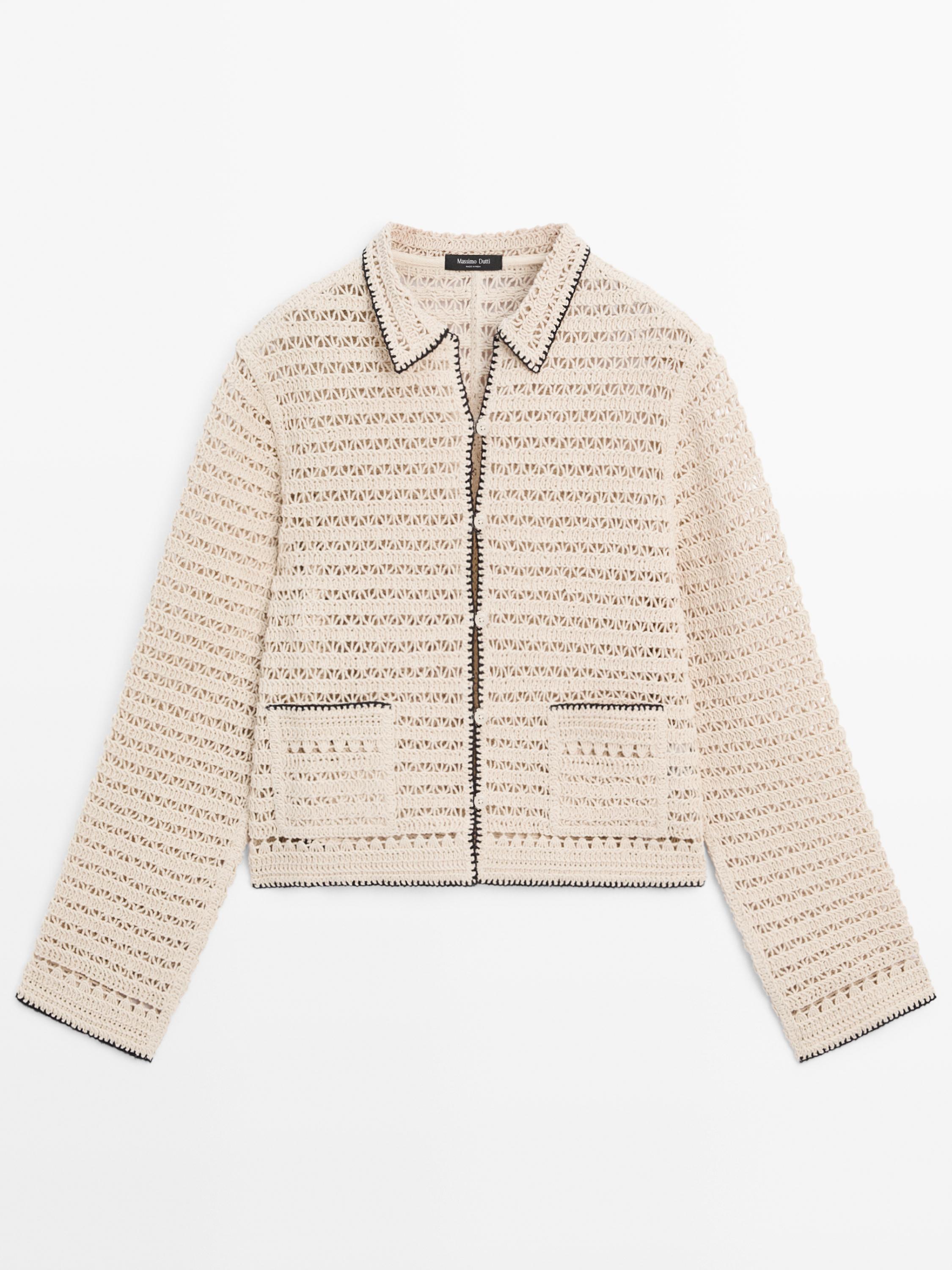 Contrast crochet knit cardigan · Beige · Coats | Massimo Dutti