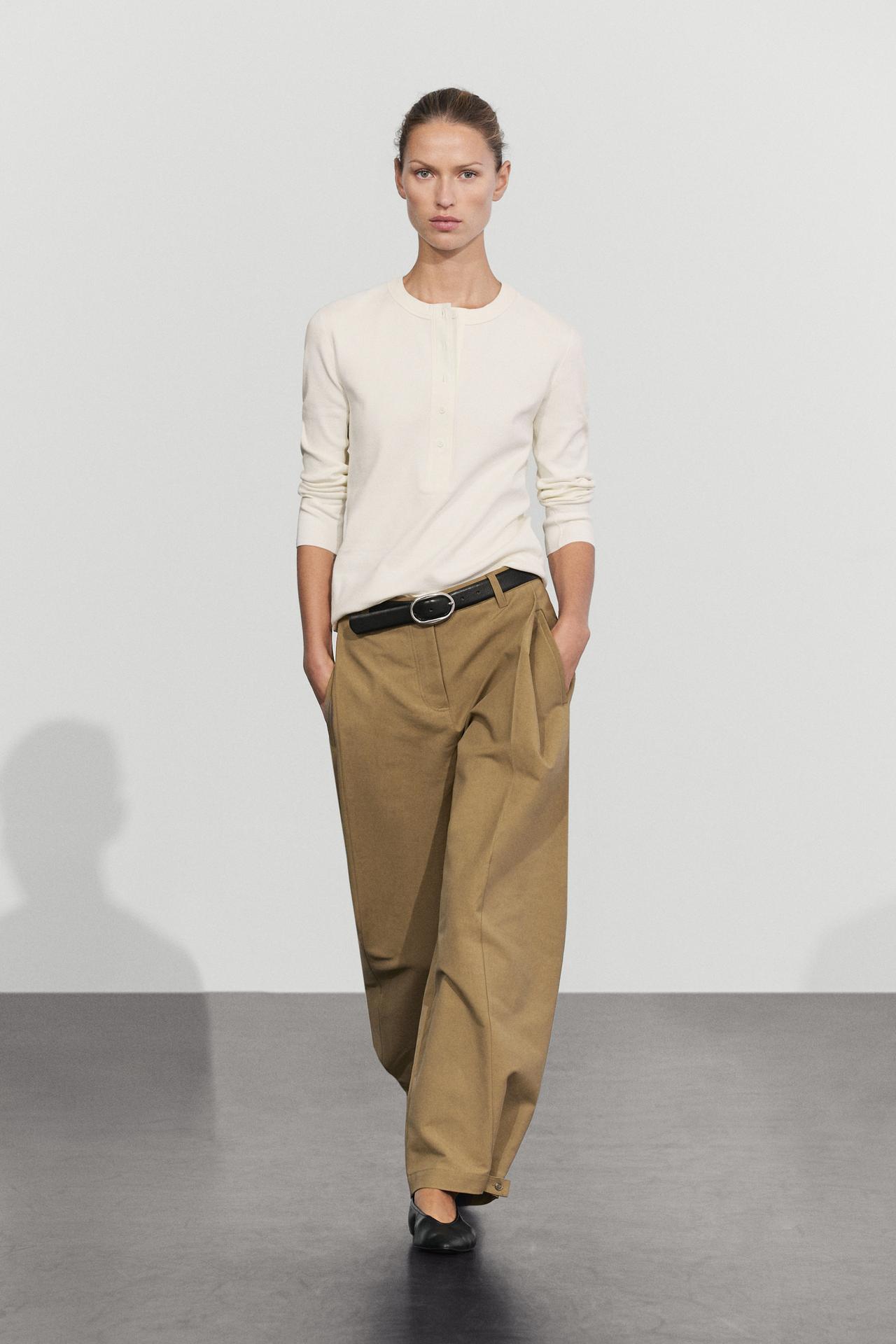 Cotton blend henley T-shirt — CREAM