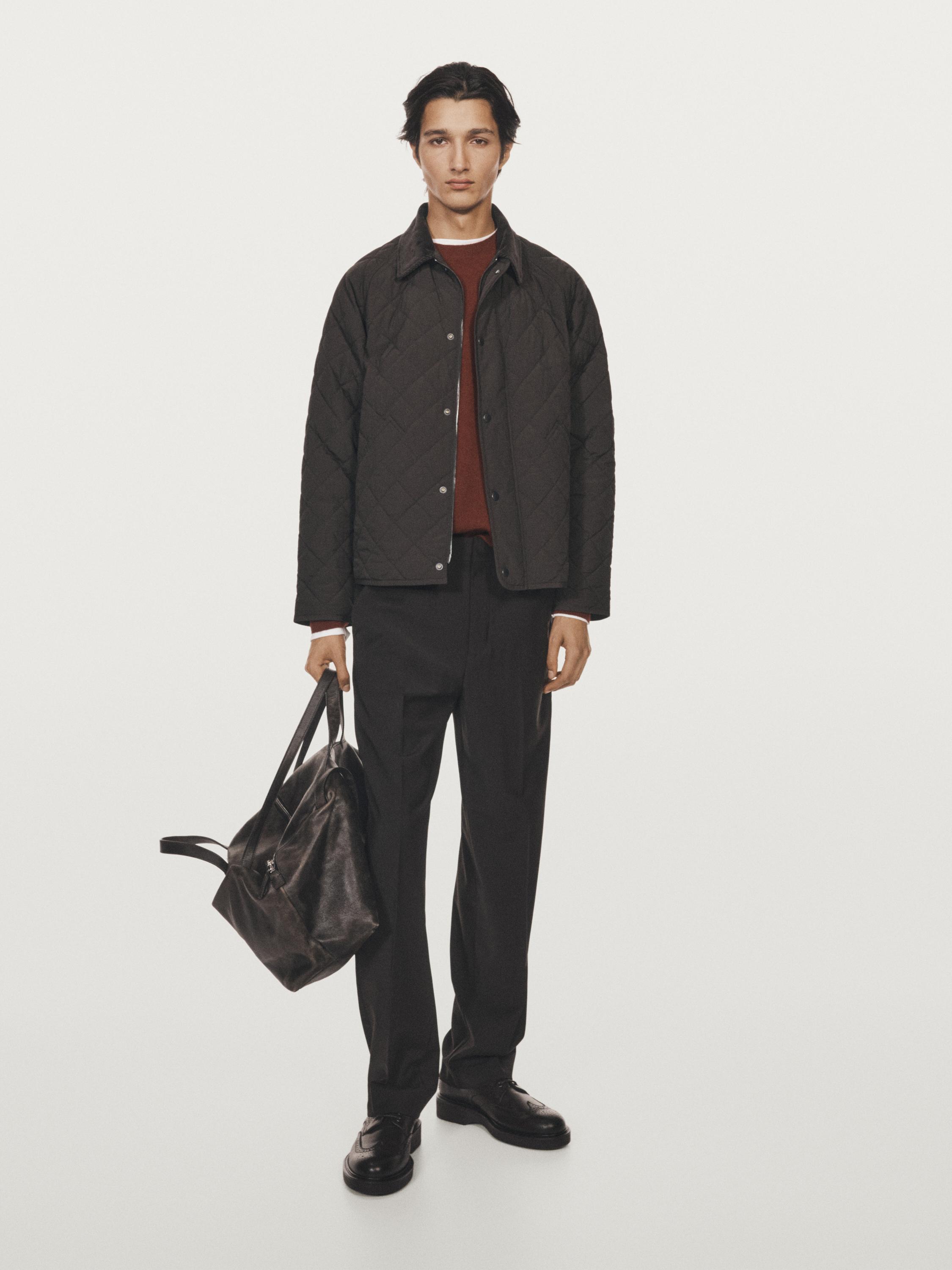 Puffer jacket with nappa collar