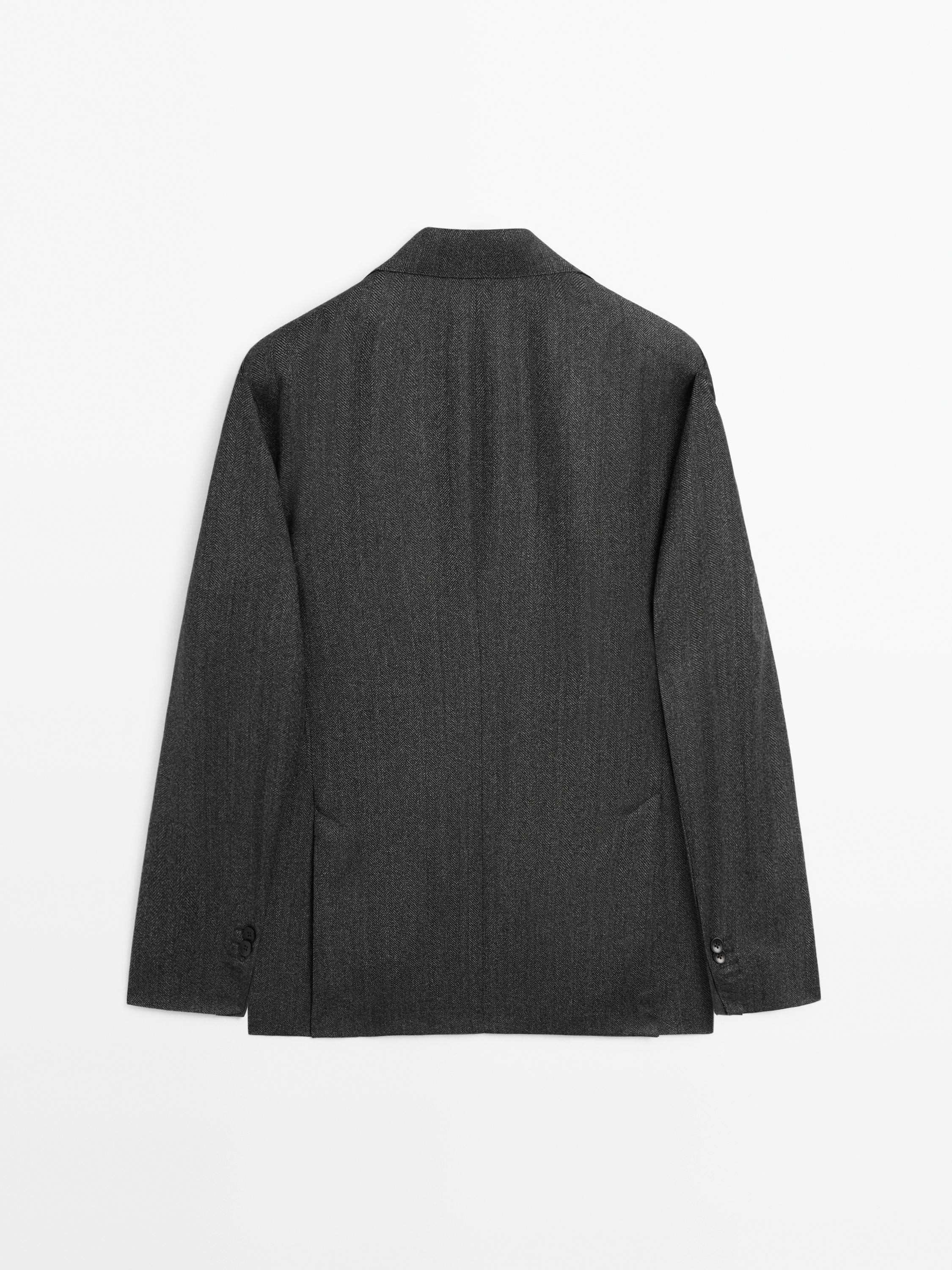 Blazer aus Wollmischgewebe mit Fischgrätenmuster