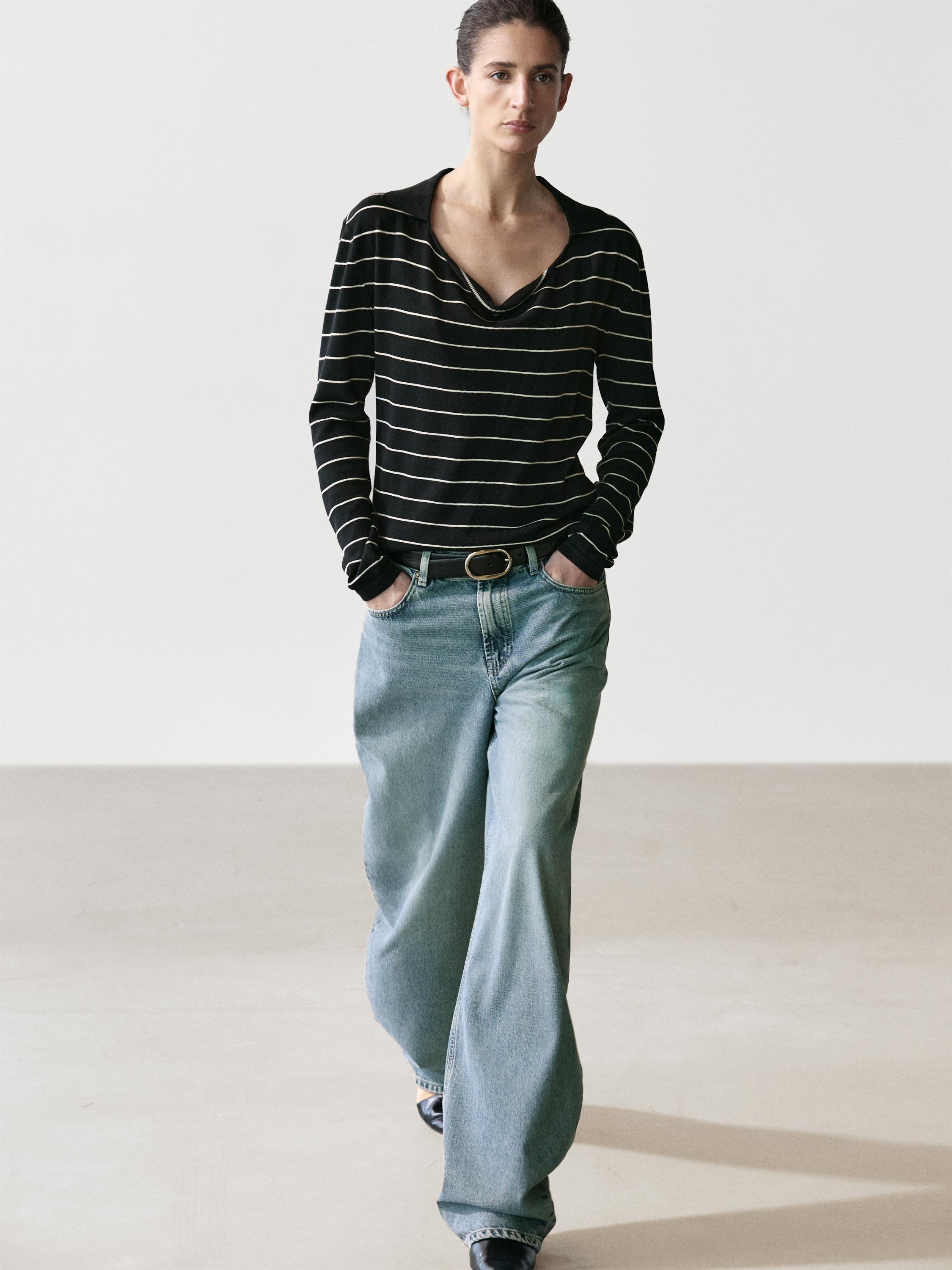 Cotton striped polo knit jumper