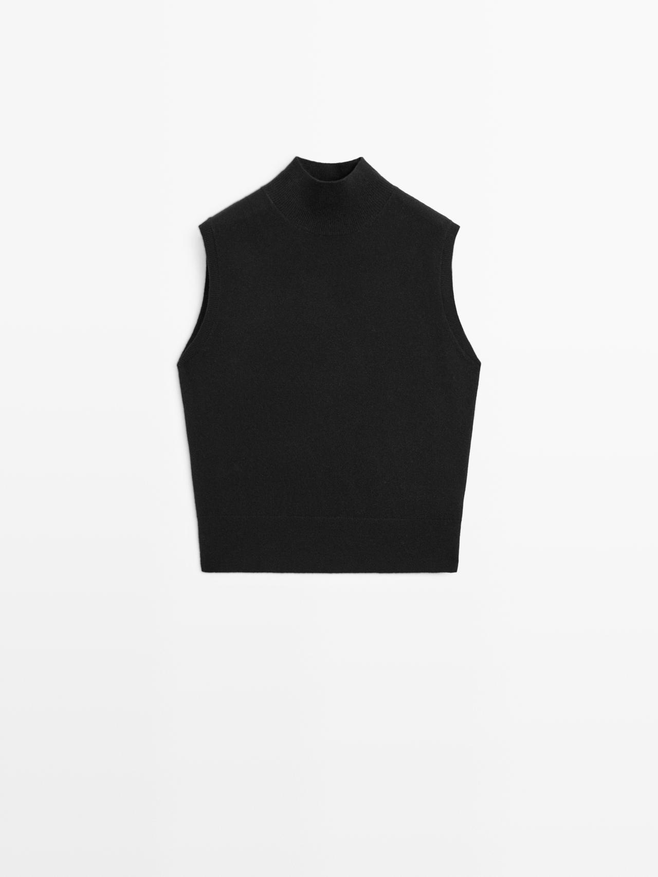 Massimo Dutti - Dame - Strikket Vest I 100% Kashmir - Sort - M