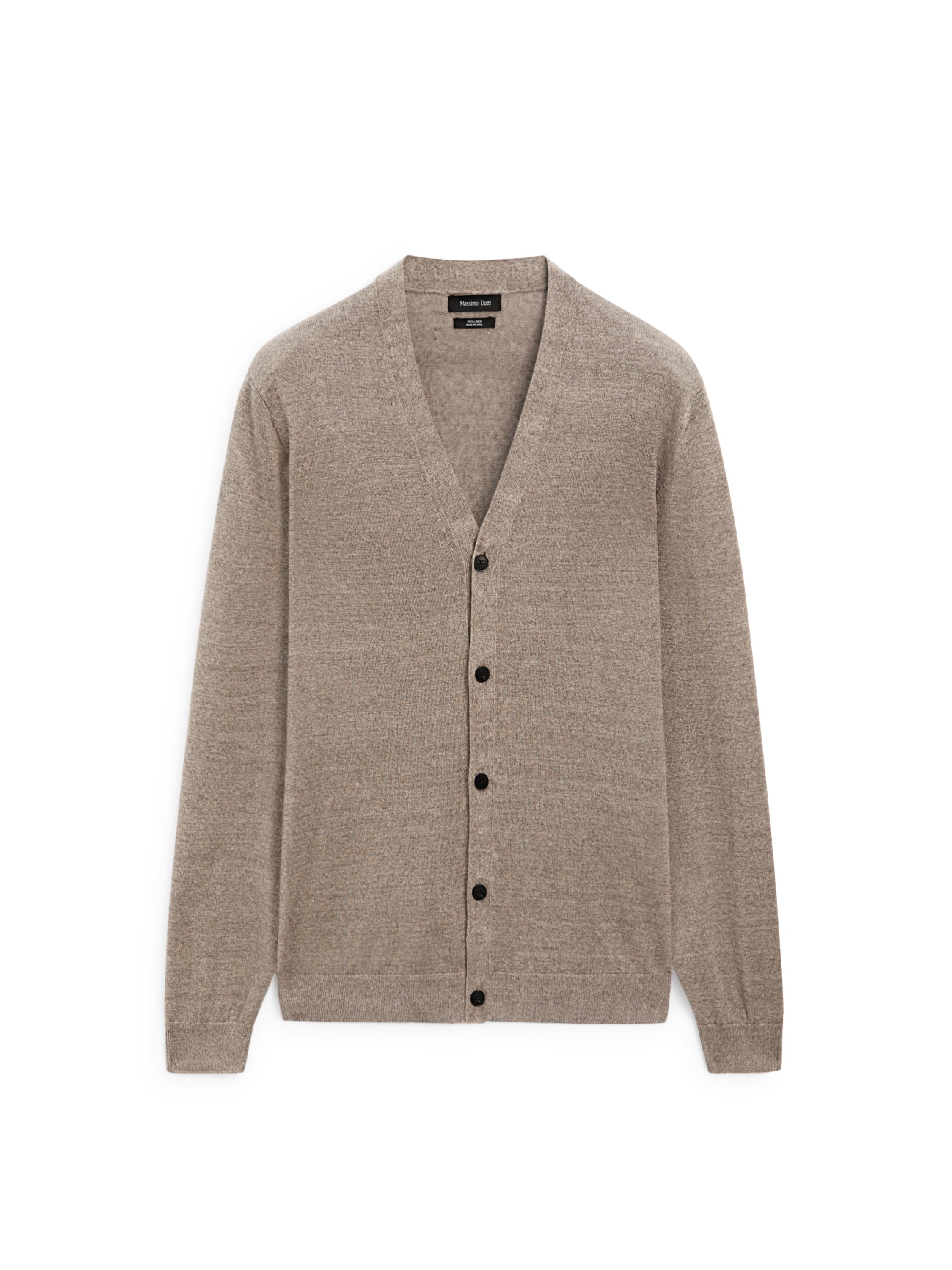 Linen knit cardigan with buttons — SAND BROWN