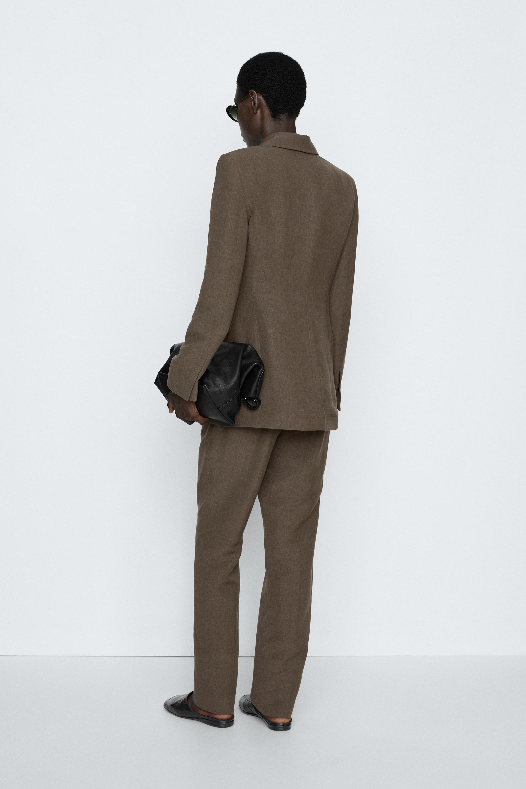 Tailored linen-blend blazer - STUDIO — BROWN