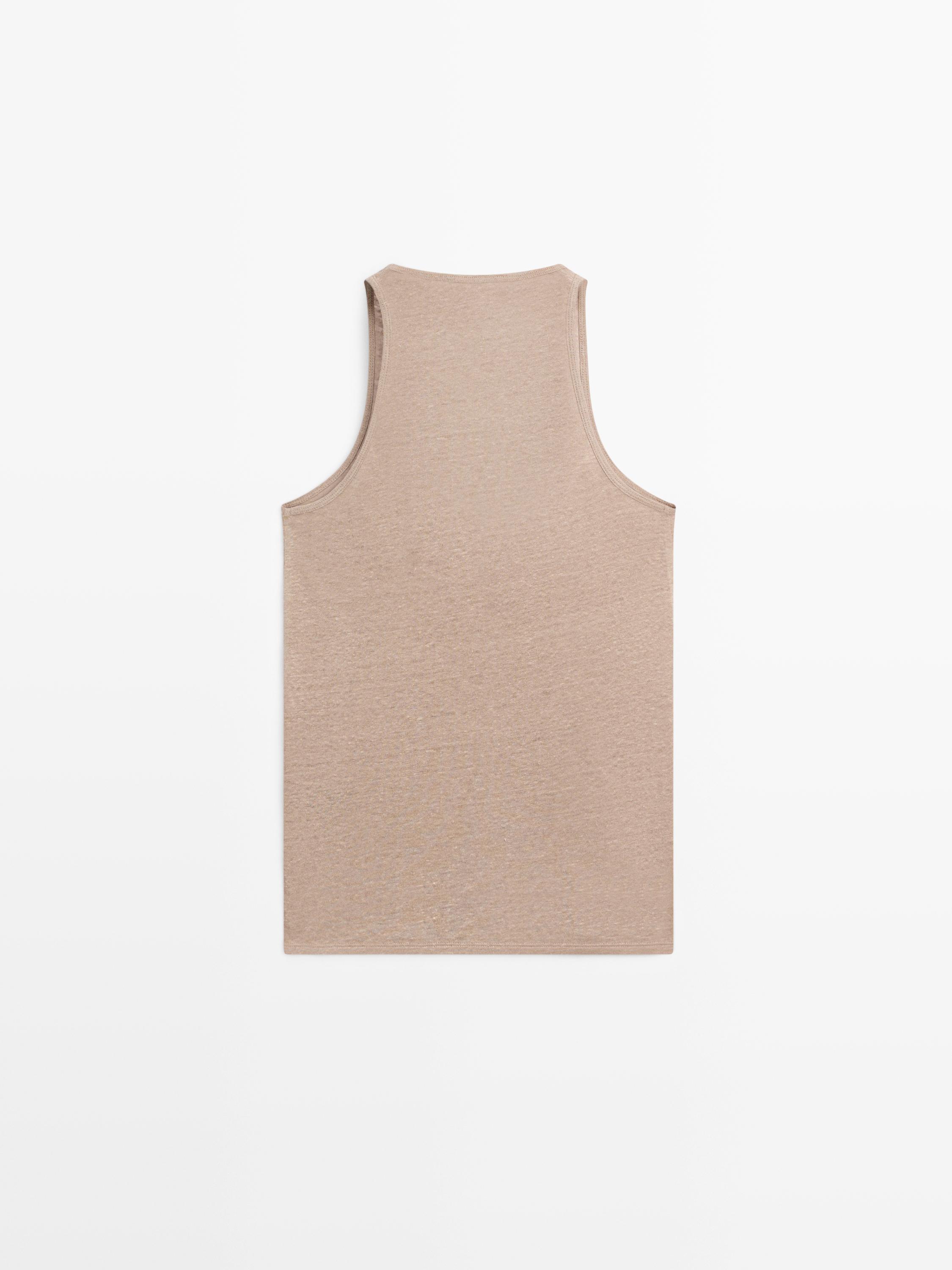 100% linen strappy top — STONE