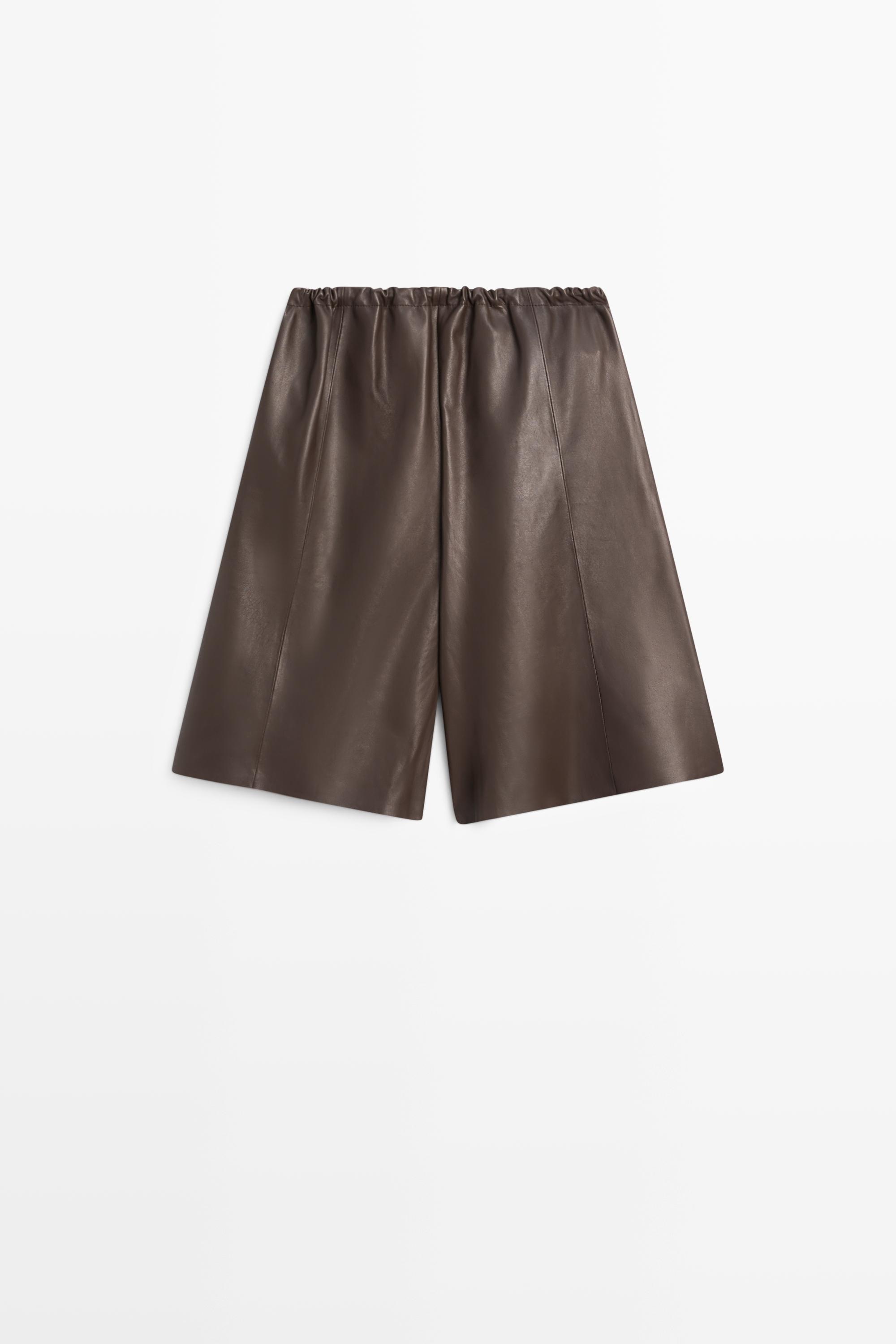 Long nappa leather Bermuda shorts — Sky blue