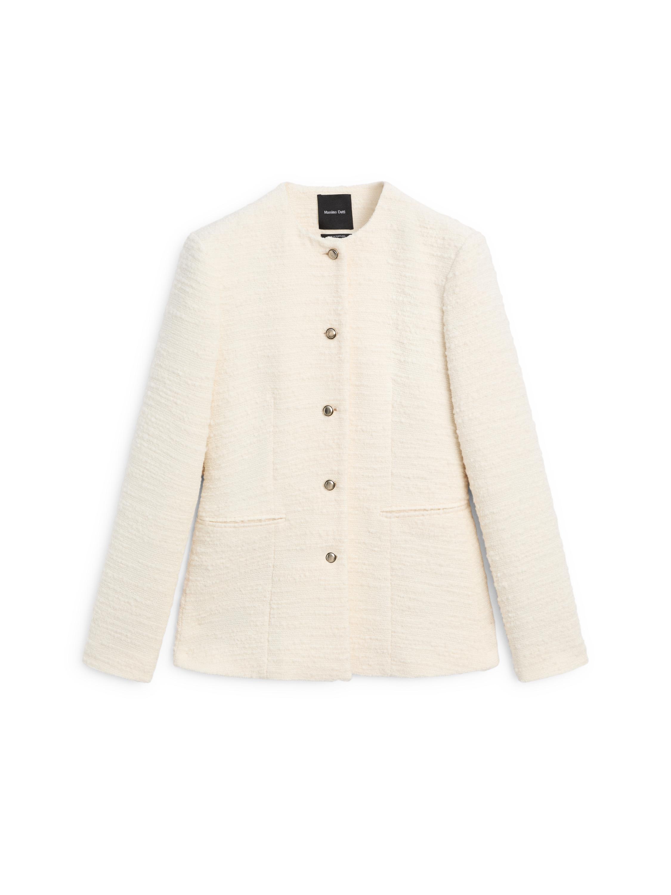 Textured wool blend jacket with rhinestone buttons · Off White Textured wool blend jacket with rhinestone buttons · Off White