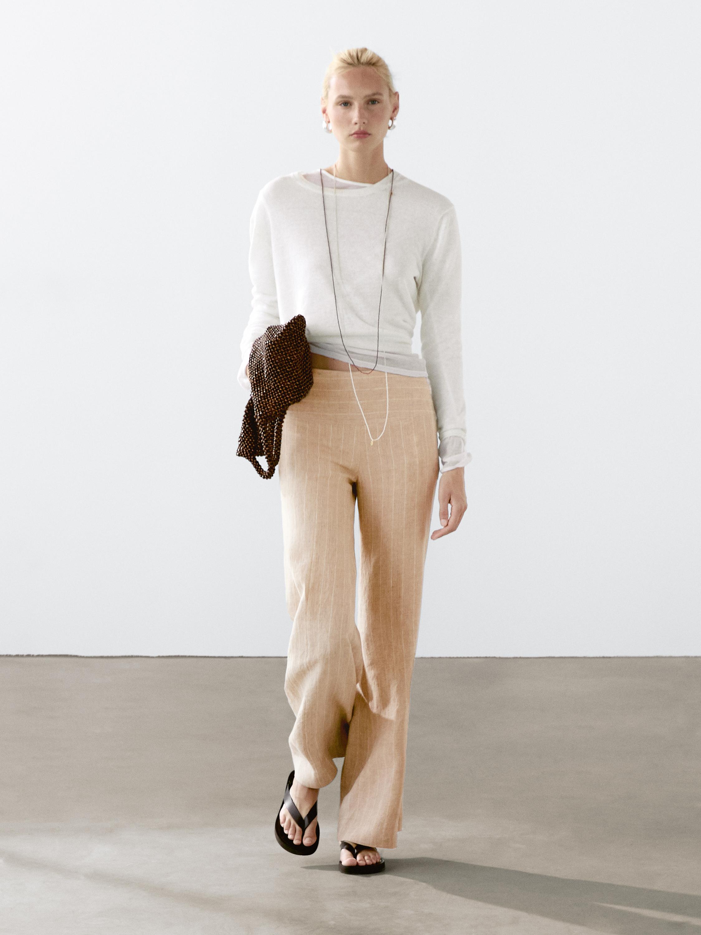 High-waist wide-leg linen trousers