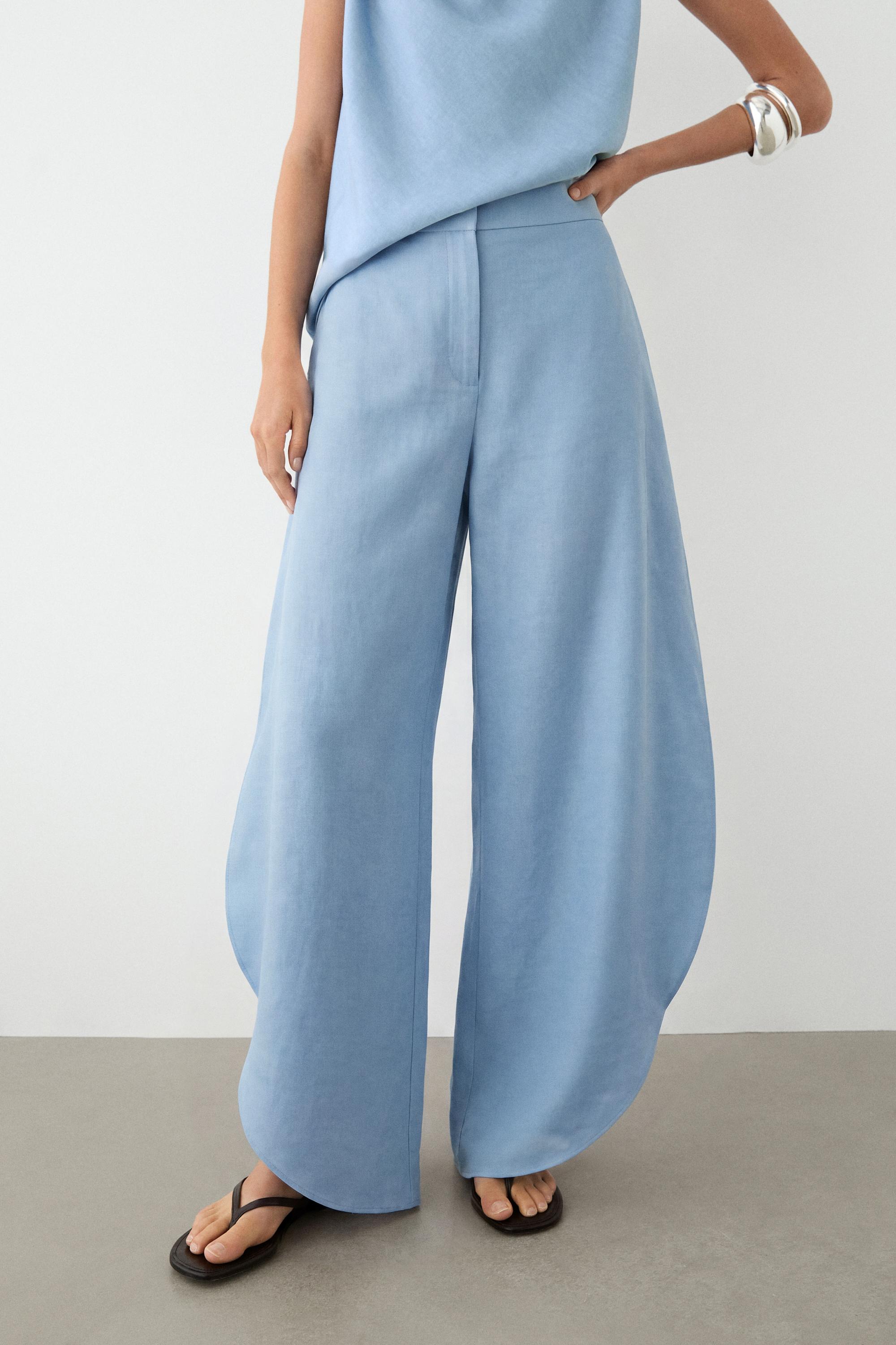 Voluminous flowing linen blend pants — SKY BLUE