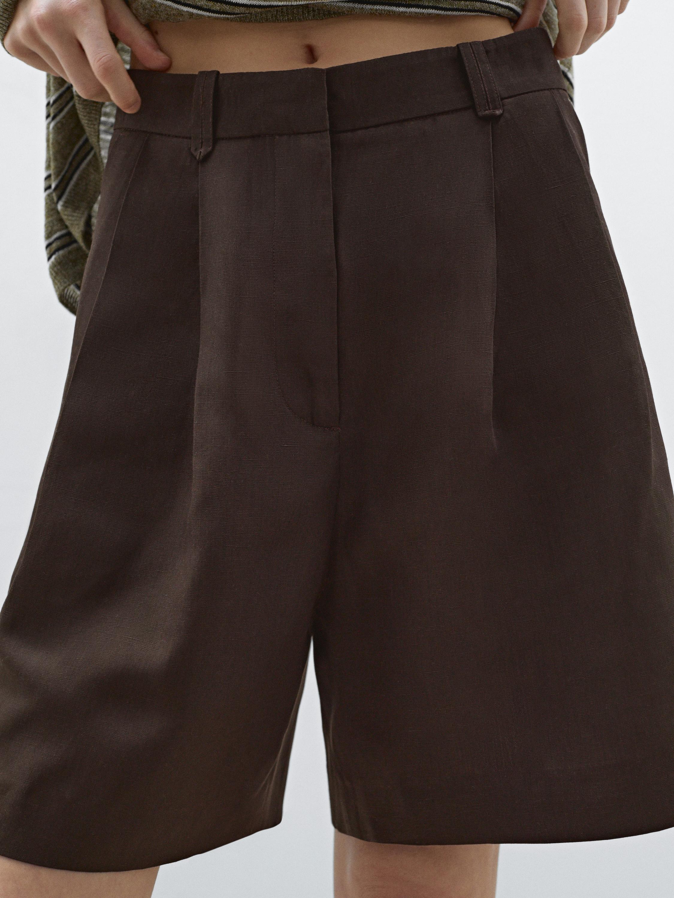 ★ Massimo Dutti★ Front pleated bermuda pants 05035535805 Pleated Bermuda shorts · Black, Brown · Dressy | Massimo Dutti