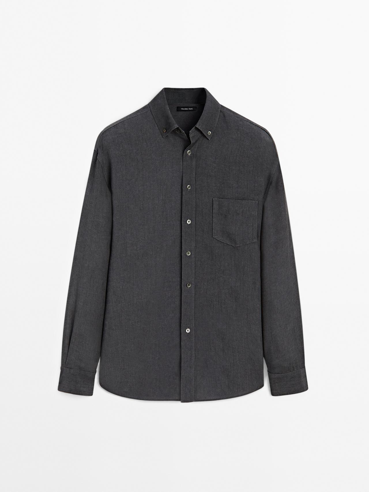 Massimo Dutti - Herre - Regular Fit Skjorte Med Blødt Fald - Mørk Grå - Xl