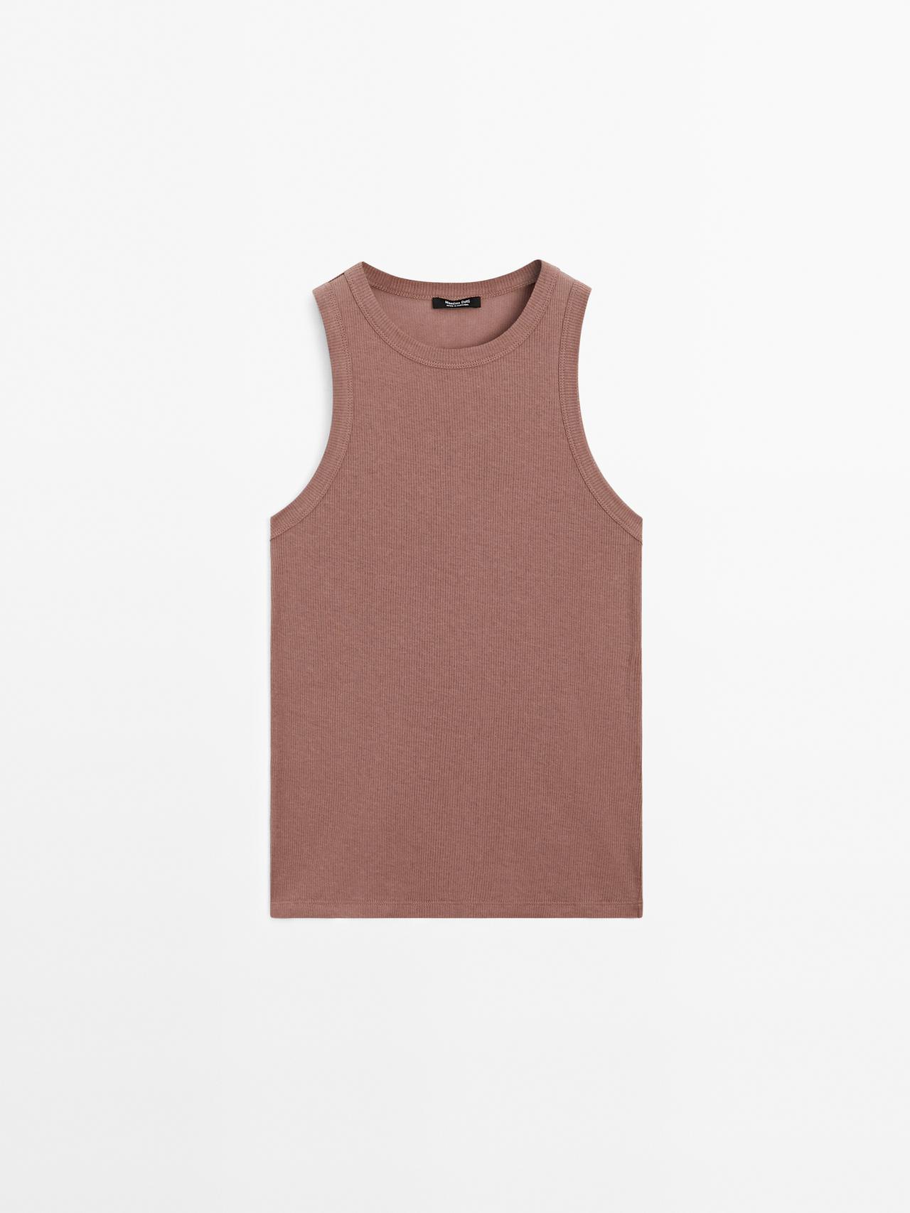 Massimo Dutti - Dame - Top I 100 % Bomuld Med Halterneck - Støvet Rosa - M