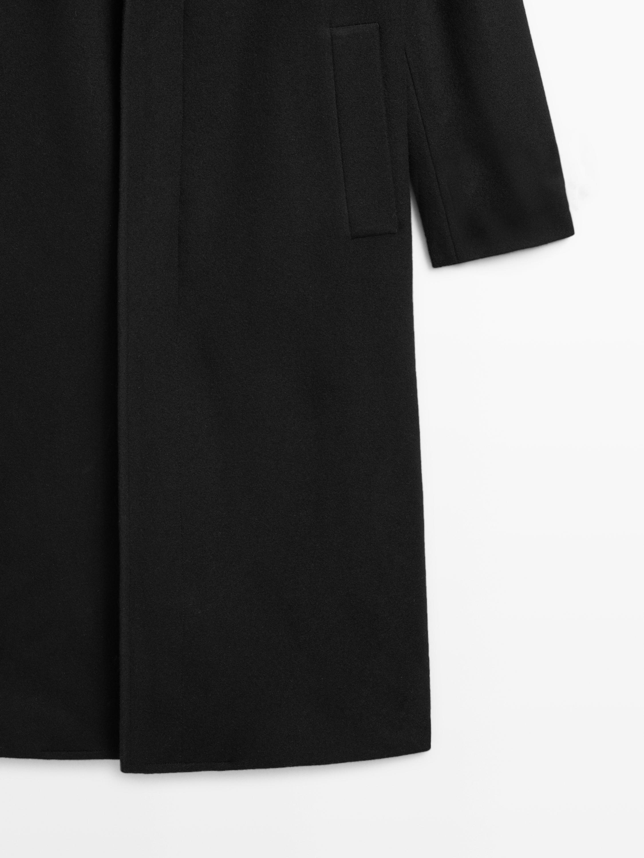 Long wool coat with high neck — BLACK
