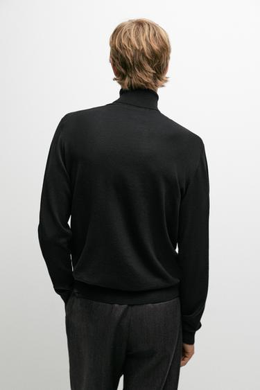 Cotton blend high neck knit sweater — BLACK 5