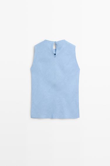 Flowing linen blend pleated top — SKY BLUE 6