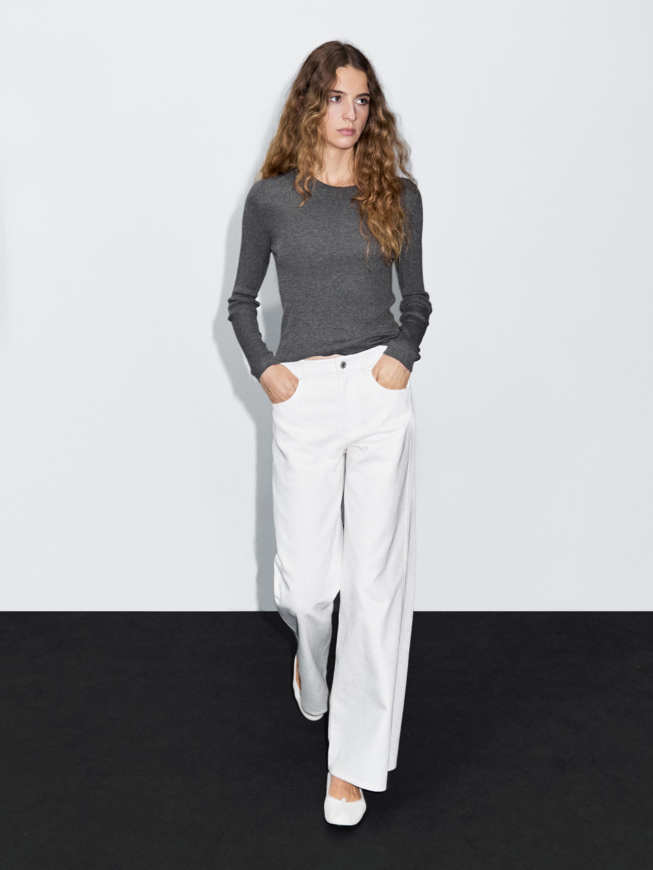 Pantalón tejanero wide leg textura · Crudo · Pantalón Massimo Dutti