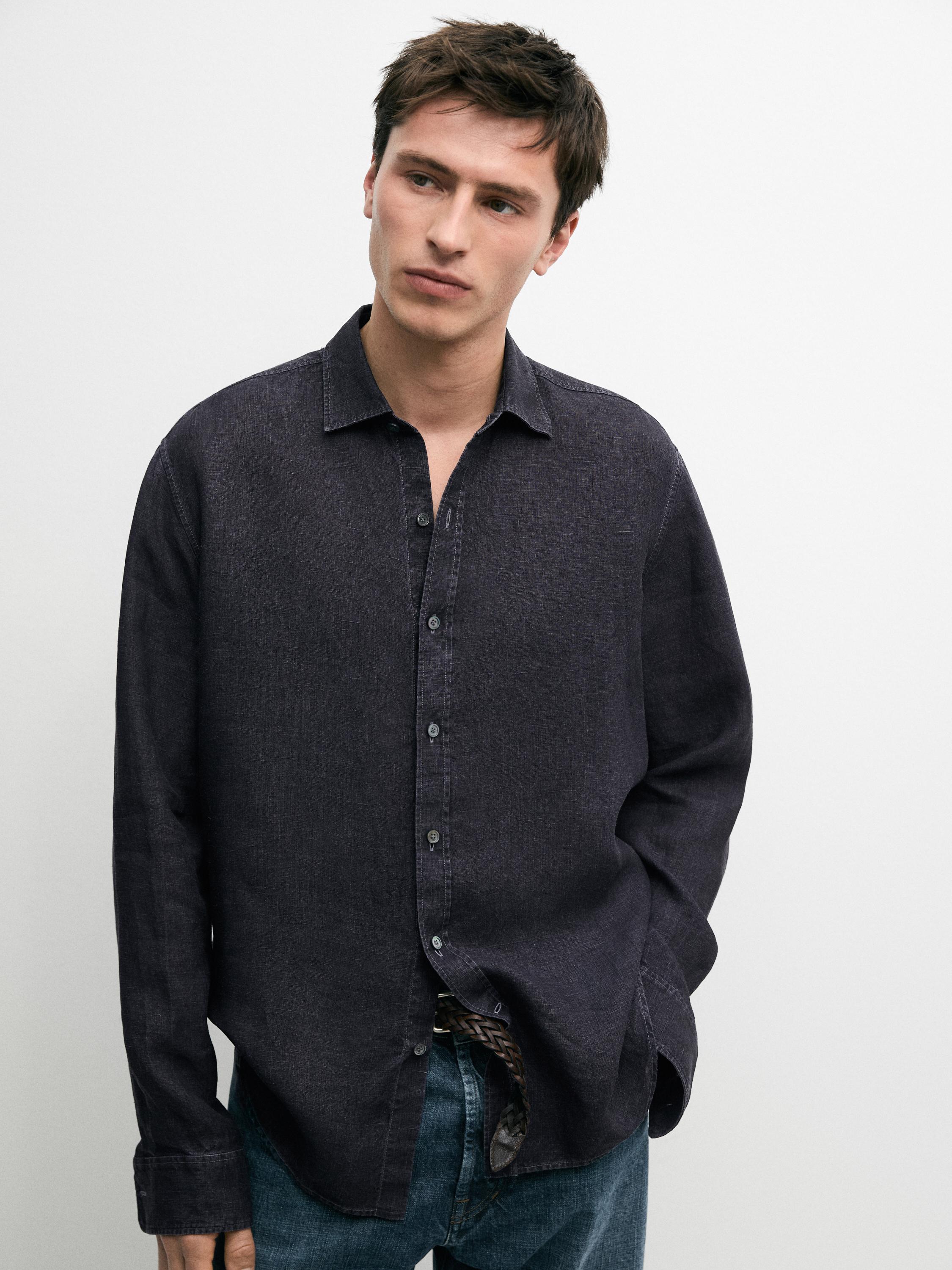 100% linen regular fit shirt — INDIGO