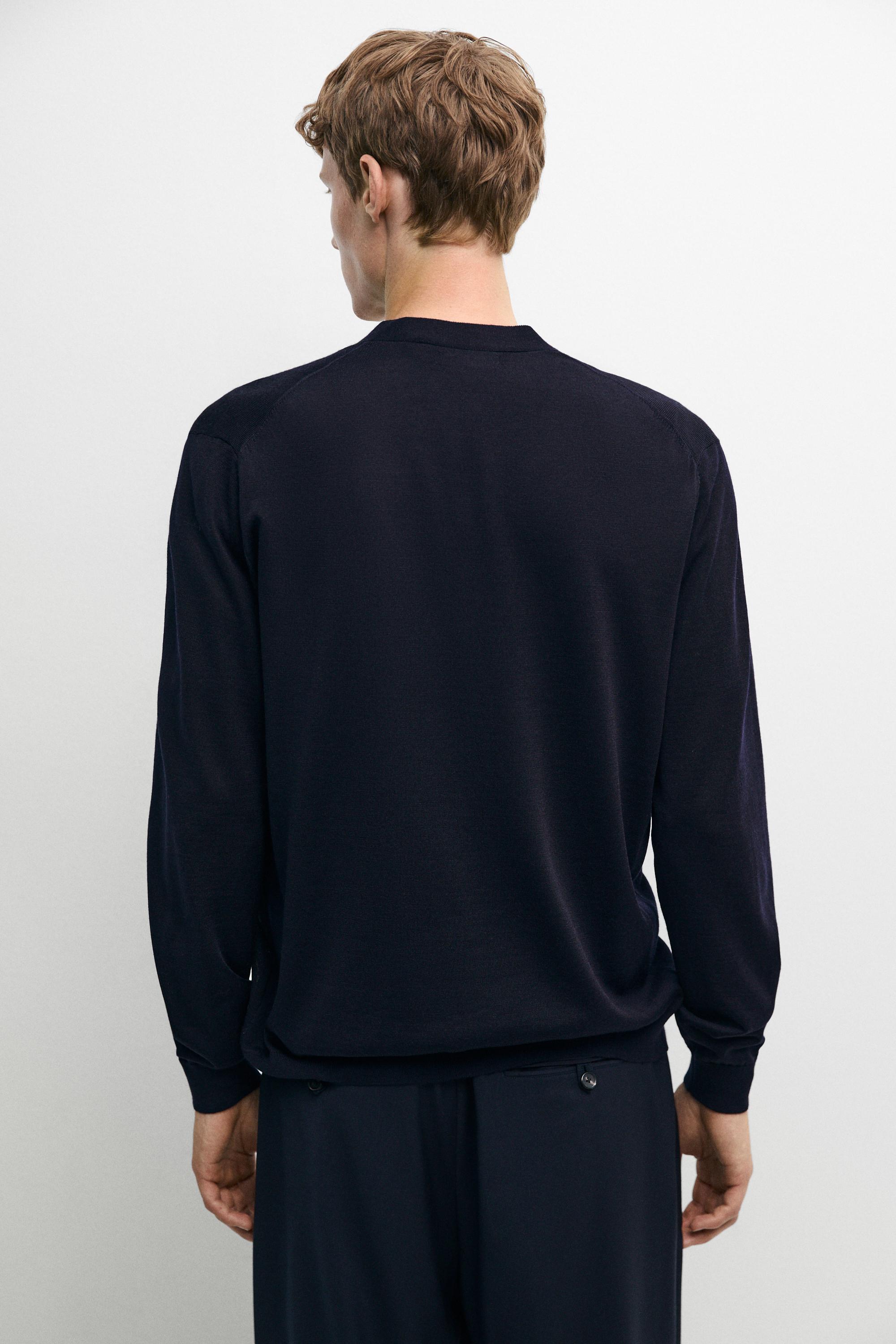 Merino wool button-up cardigan — NAVY BLUE