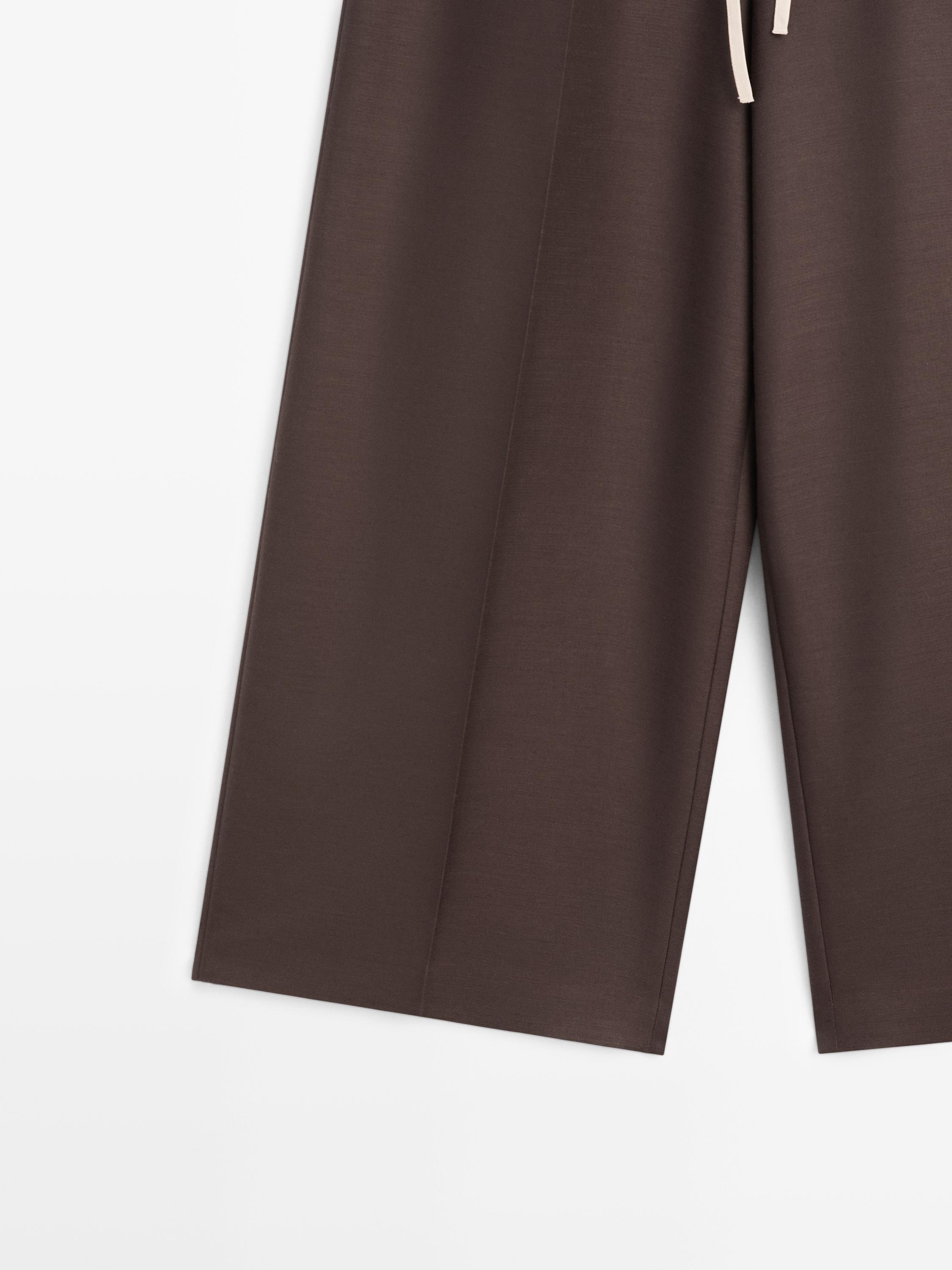 Wool blend contrast drawstring trousers — BROWN