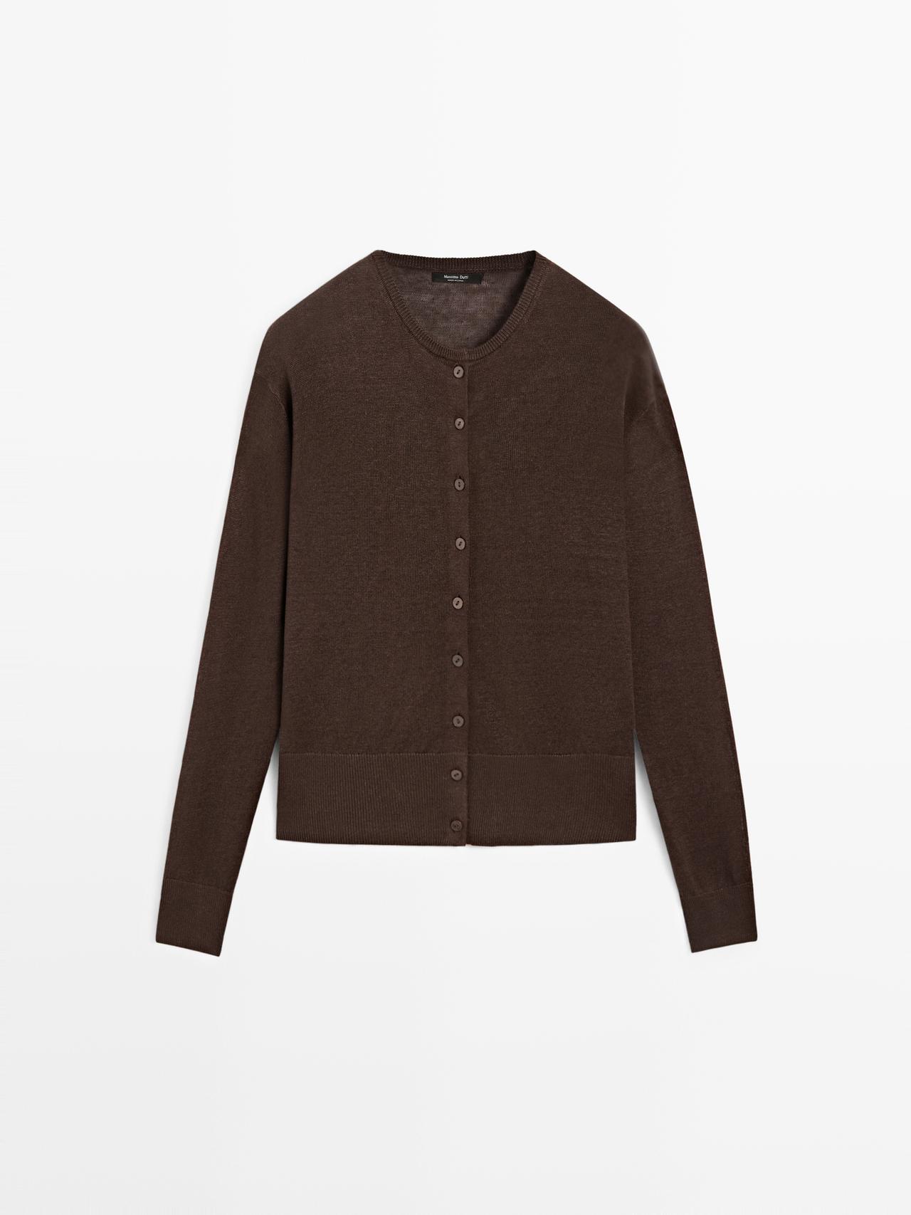 Massimo Dutti - Dames - Linnen Tricot Vest Met Knopen - Chocolade - S