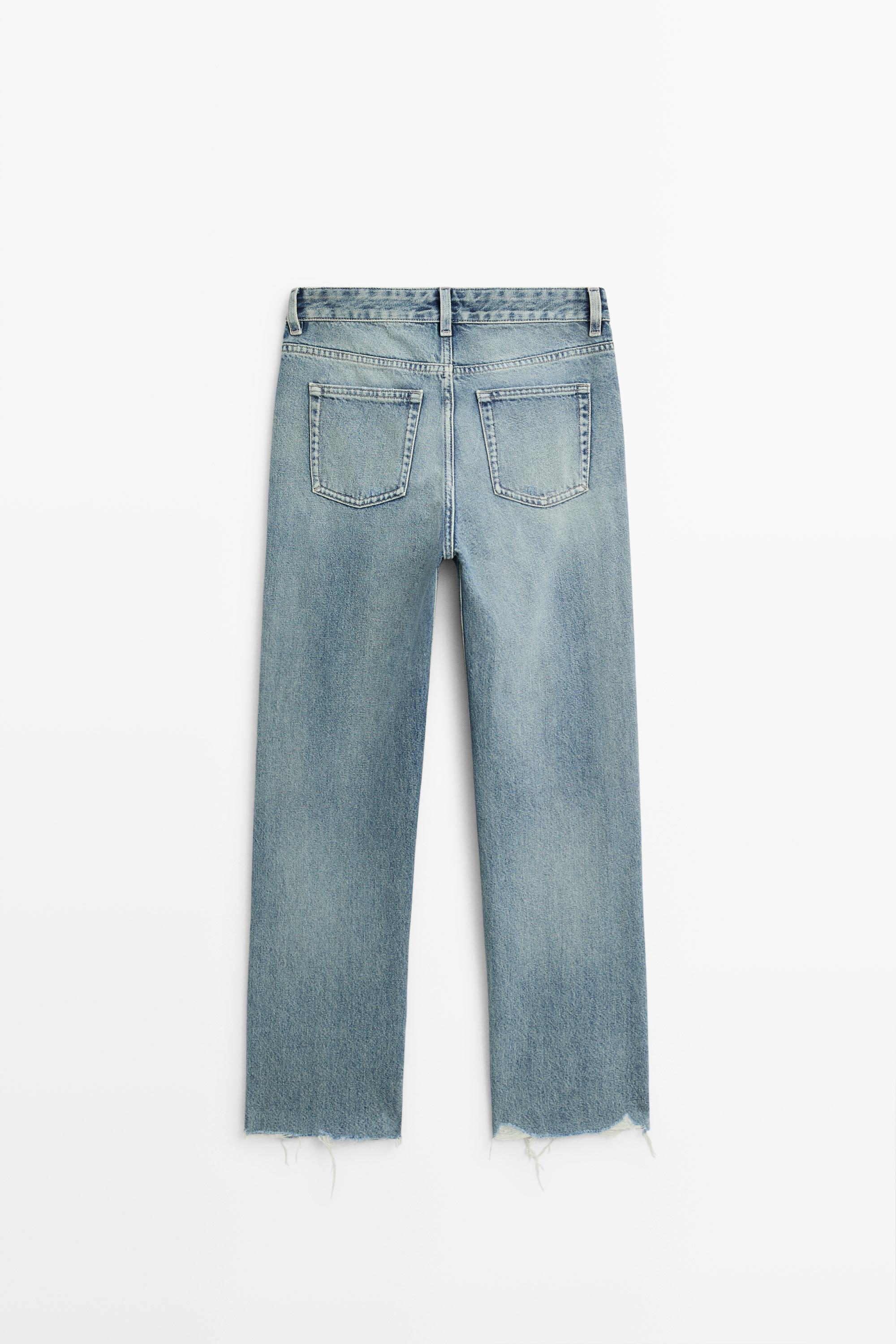 Mid-waist stovepipe jeans with frayed hems - thumbnail 6