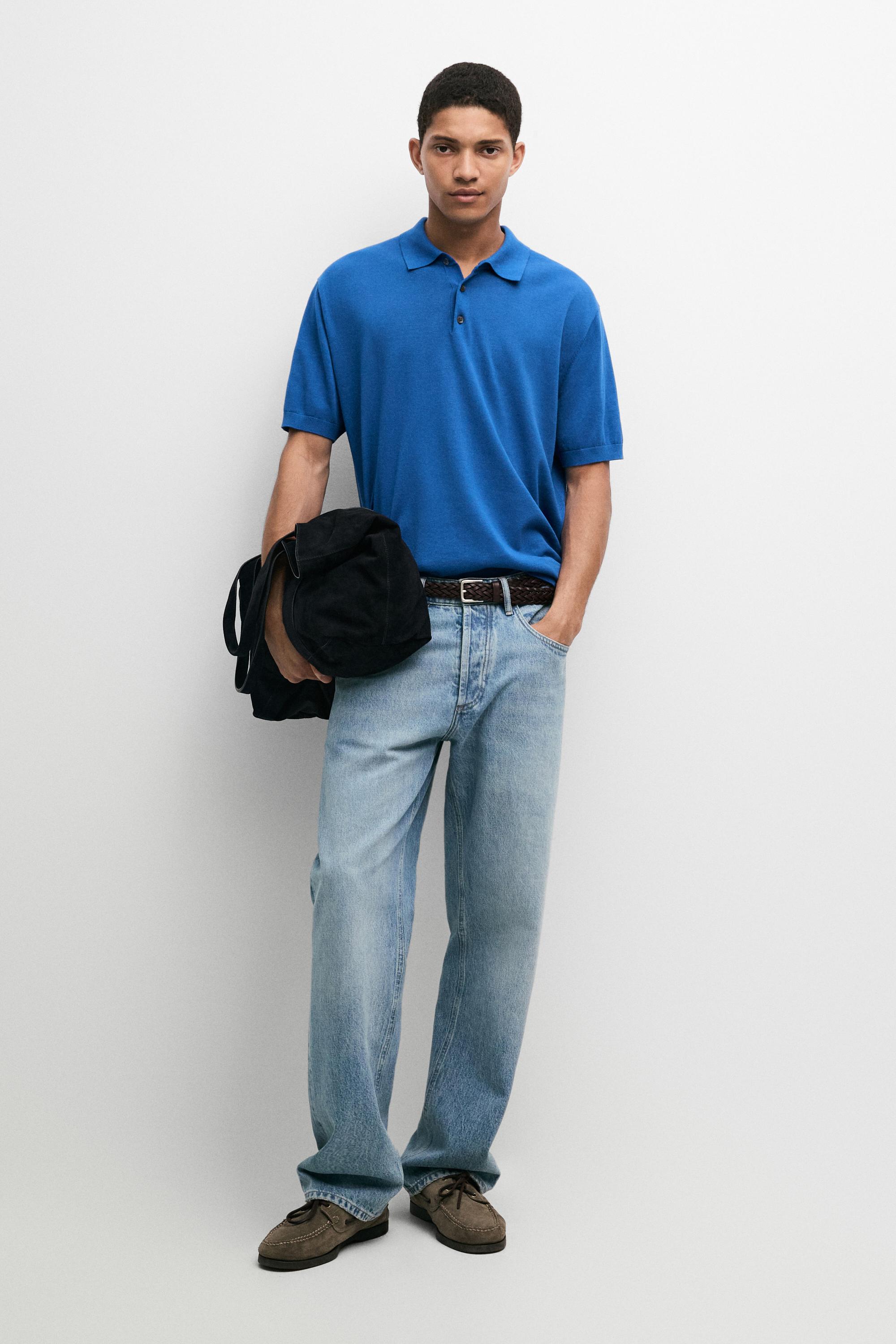 100% Cotton Knit Polo Shirt — BLUE